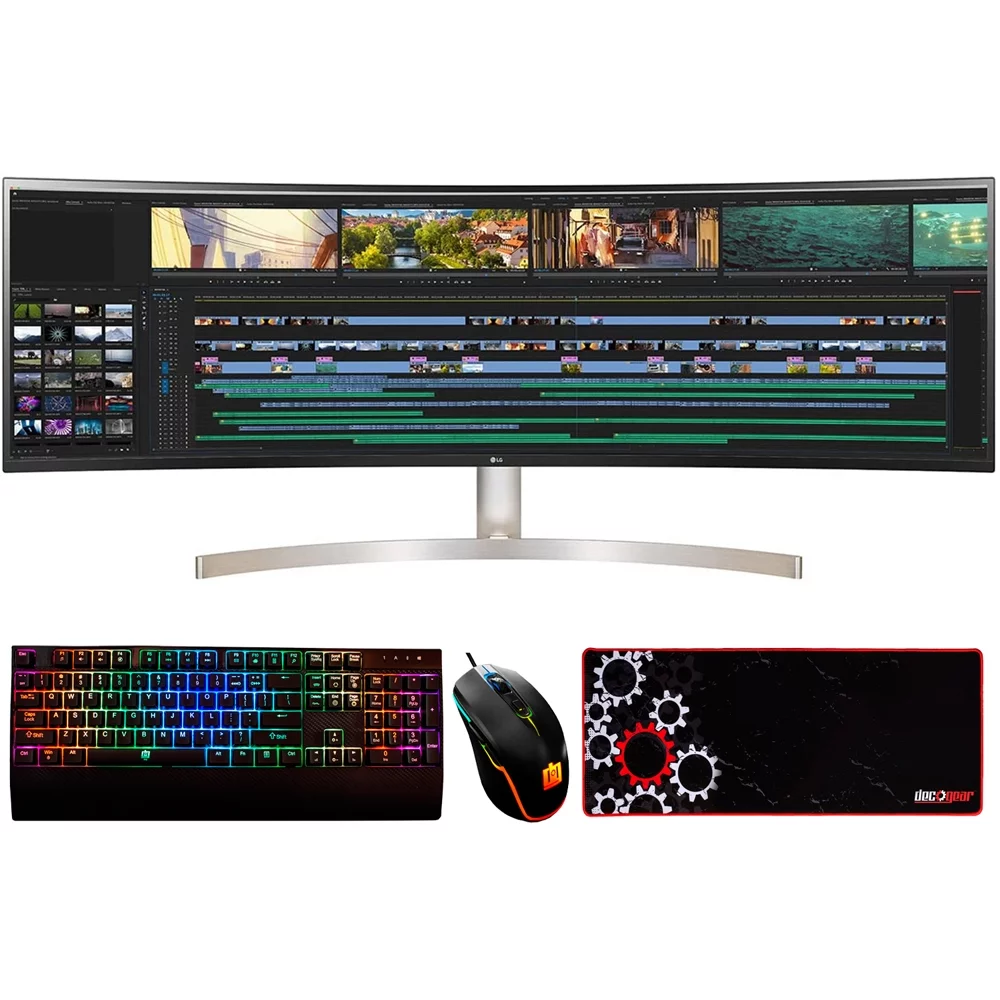 LG 49WL95C-WY 49 Inch 32:9 UltraWide Dual QHD IPS Curved LED Monitor with HDR 10 Bundle with Deco Gear Wired Gaming Mouse, Deco Gear Gaming Keyboard and Deco Gear Gaming Mouse Pad