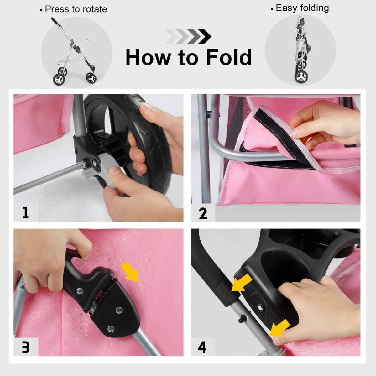 WSYW 3 Wheels Foldable Pet Stroller Cat Dog Travel Carrier Breathable with Basket Purple