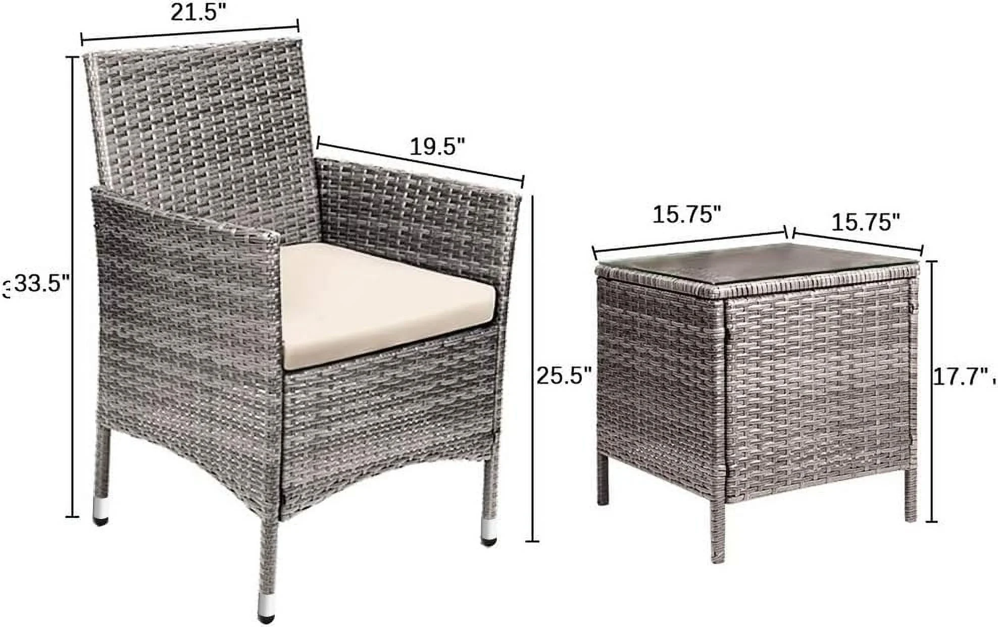 3 Pieces Patio Furniture Sets Clearance PE Rattan Wicker Chairs with Table Outdoor Garden Porch Furniture Sets (Light Grey)