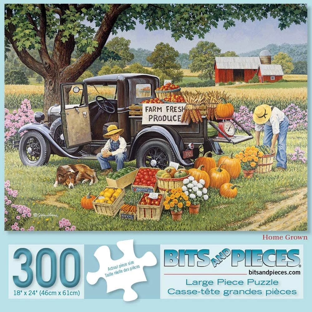 Bits and Pieces - 300 Piece Jigsaw Puzzle for Adults - Home Grown by Artist John Sloane - Measures 18