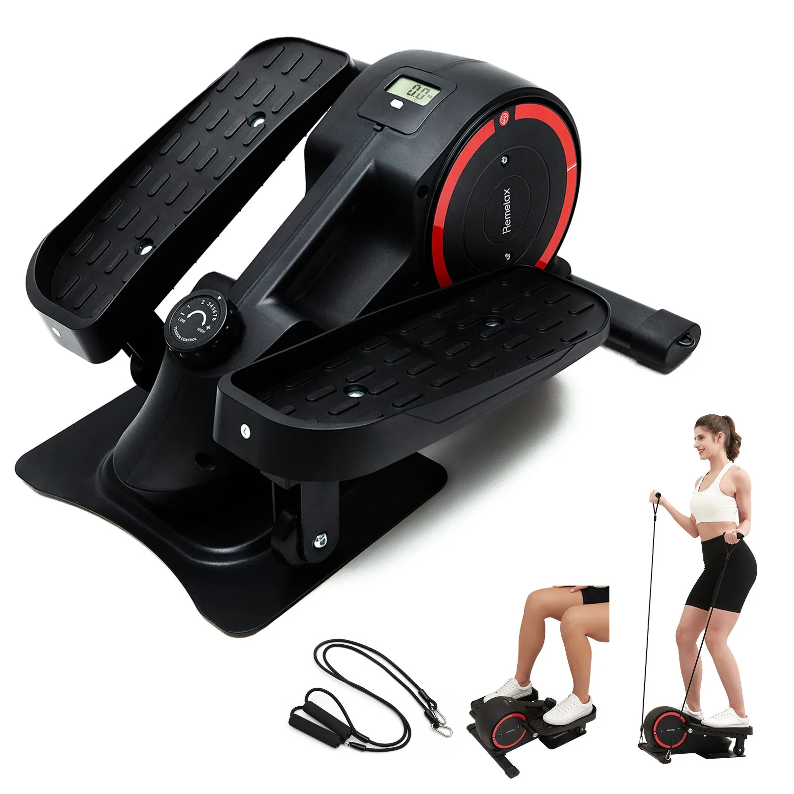 Remelax Under Desk Elliptical Machine, Manual Quiet Elliptical, Portable Foot & Leg Bike Pedal Exerciser, Seated Mini Elliptical Machines for Home Use with LCD, Max Load 300LBS