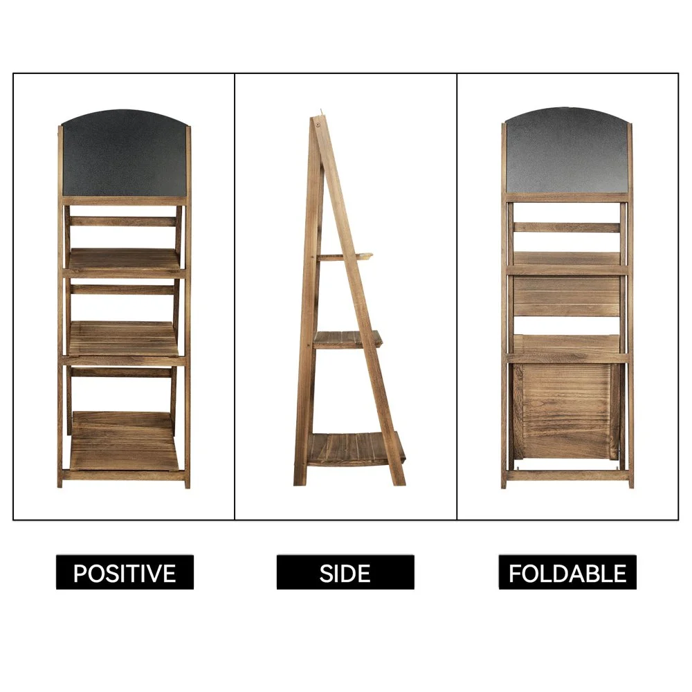 leecrd Wooden 4-Tier Ladder Shelf Foldable Bookshelf Plant Stand Display Shelf  Black