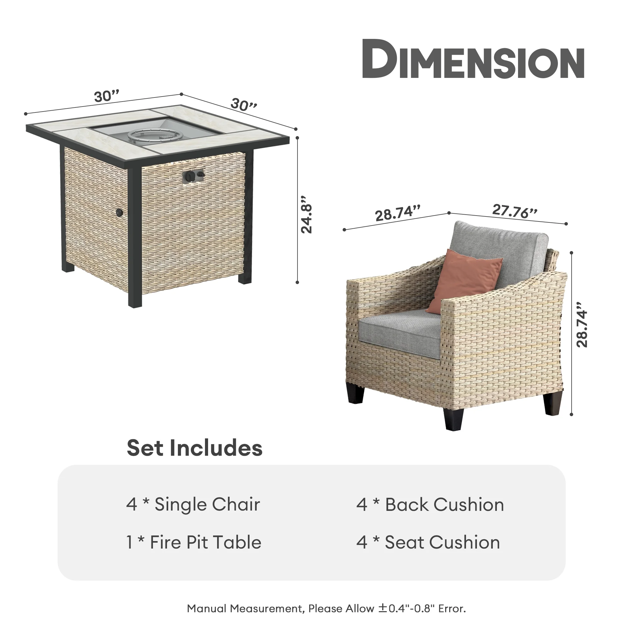 HOOOWOOO 5 Pieces Outdoor Patio Furniture Sets with 30