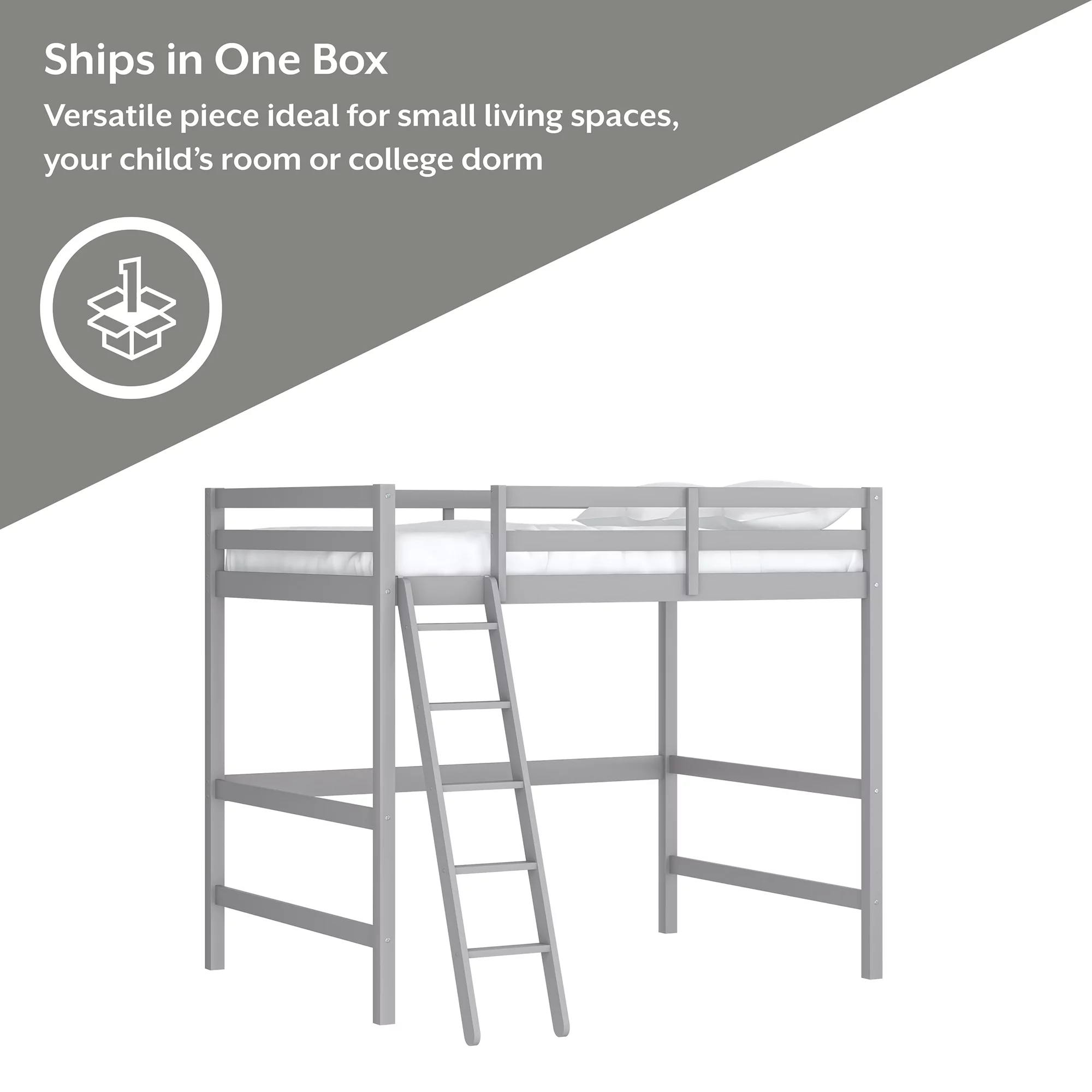 Hillsdale Campbell Wood Full Loft Bunk Bed with Ladder, up to 350 lbs Capacity, Gray