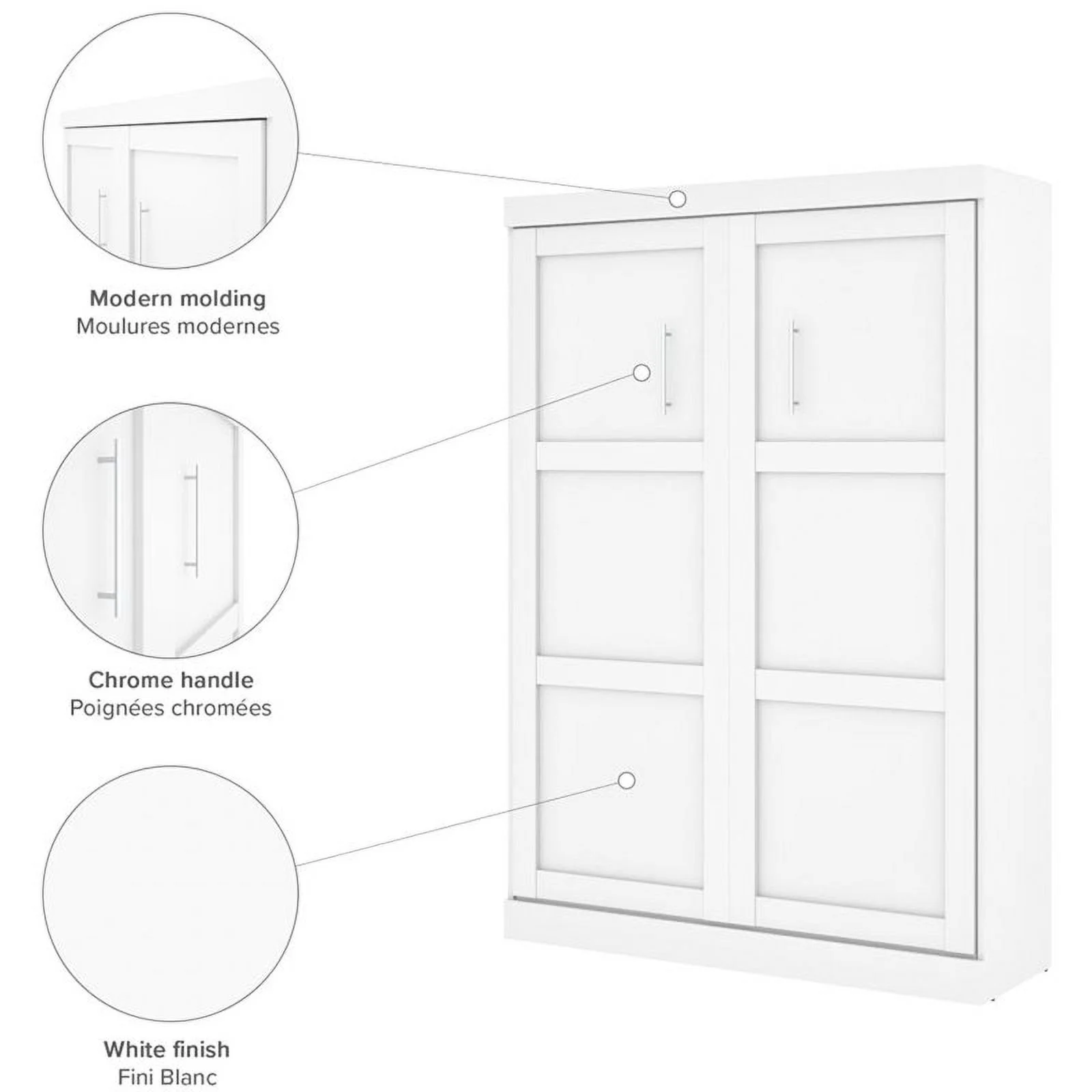 Atlin Designs 4 Piece Full Wall Bed Set in White and Gray