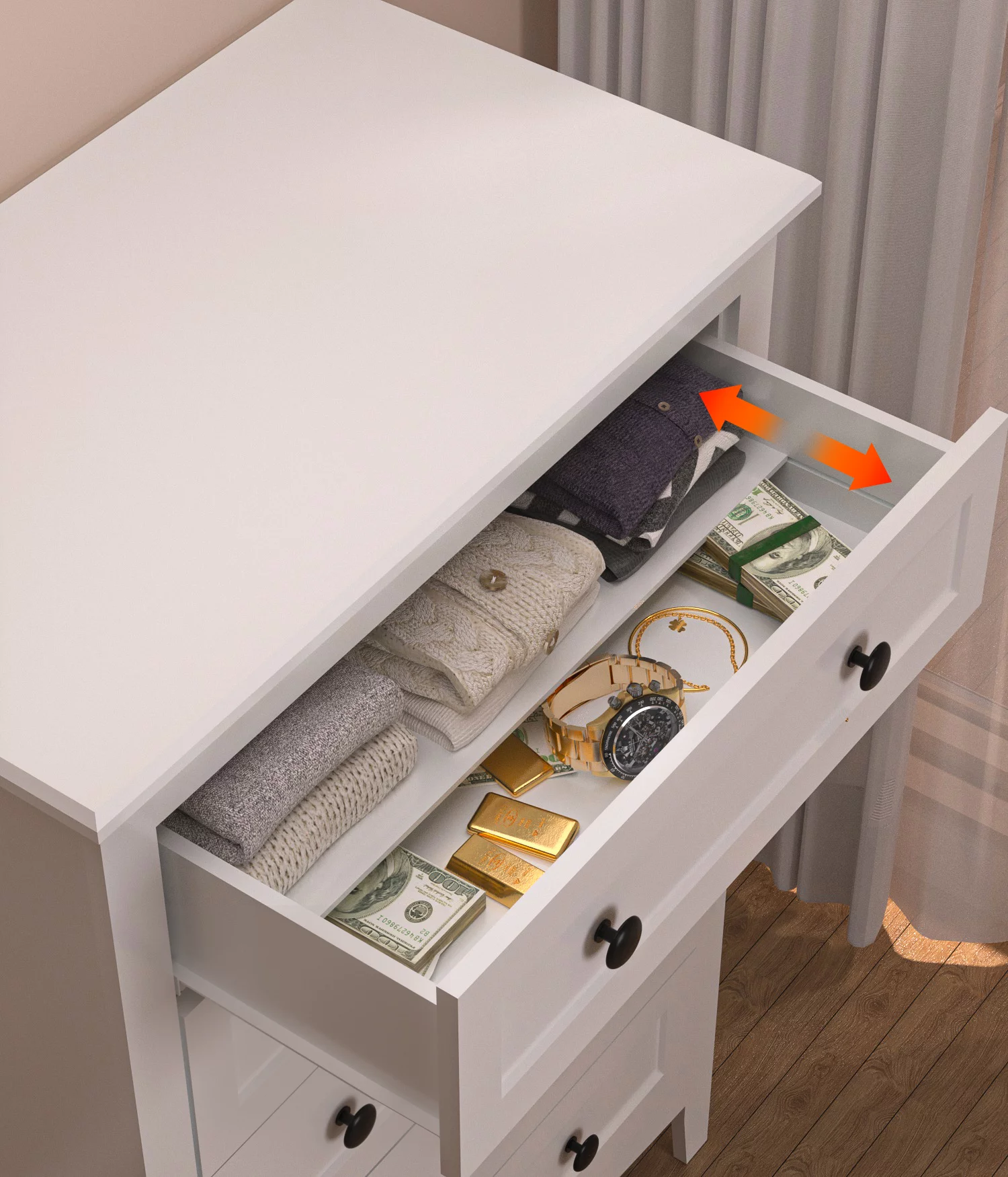 HAIOOU 5 Drawer White Dresser with Power Outlets, Wooden Vertical Dressers for Bedroom Large Storage Chests of Drawers with Hidden Drawer Compartment for Living Room, Closet, Entryway, Hallway