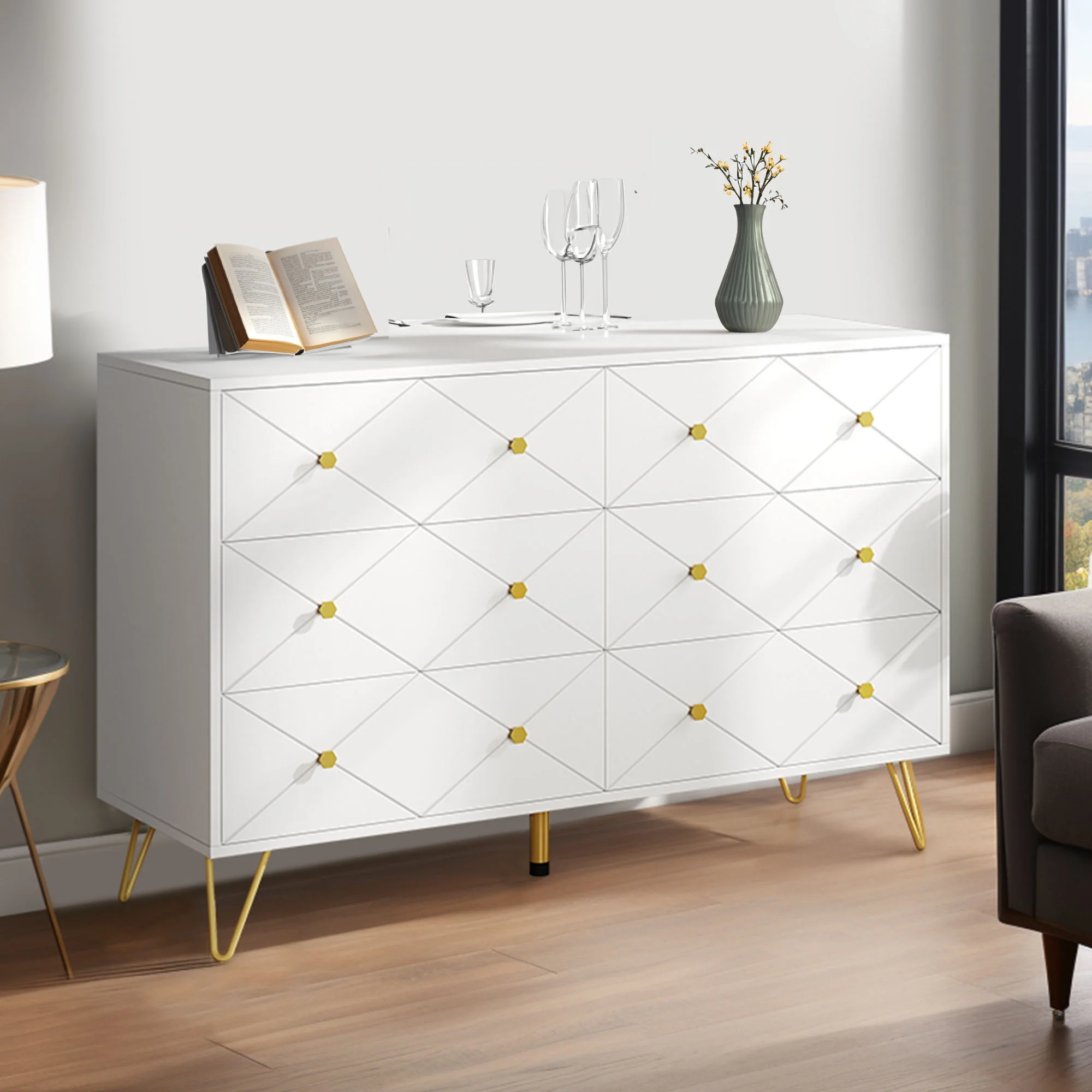 DWVO 6 Drawer White Dresser,47