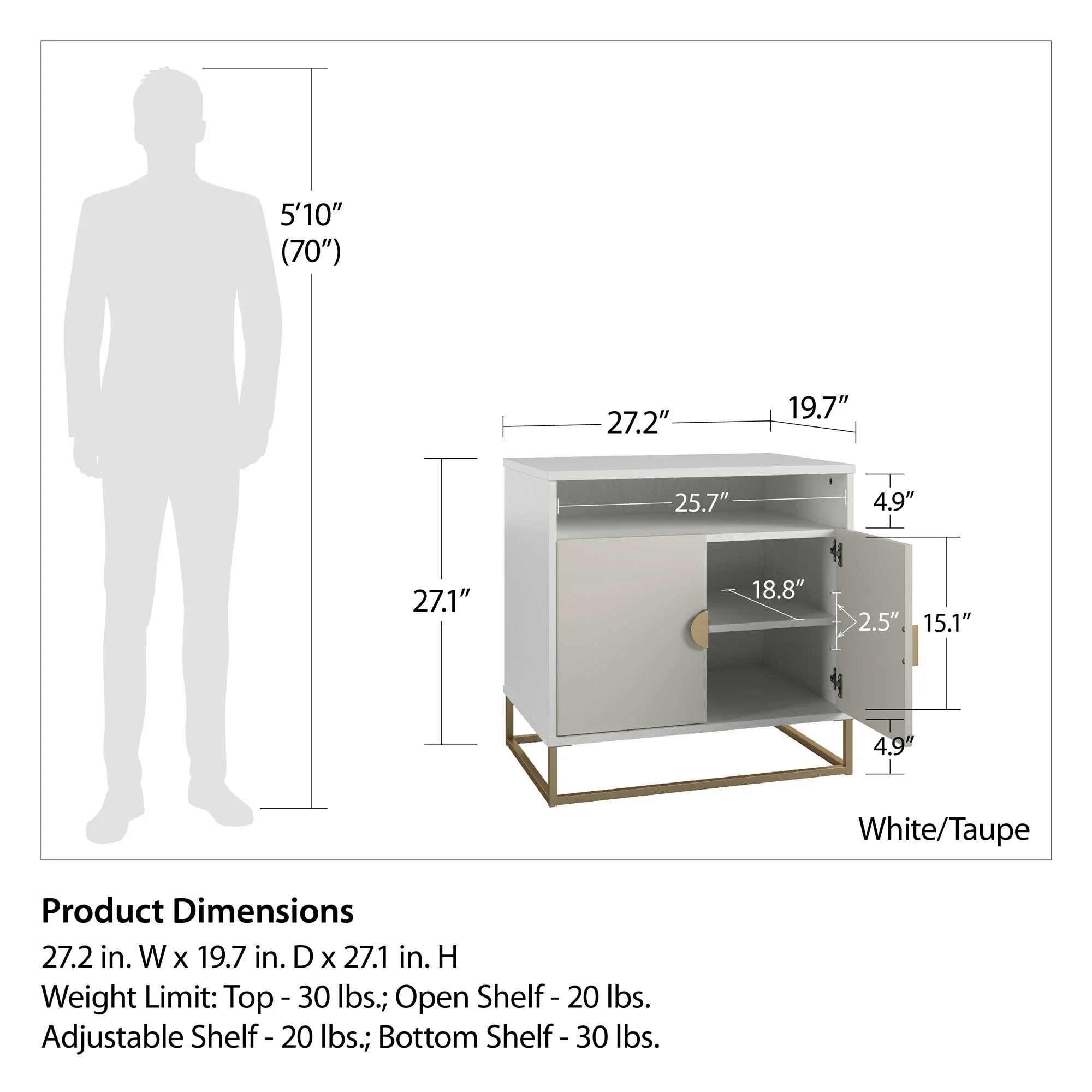 Kelly Accent Cabinet, White/Taupe