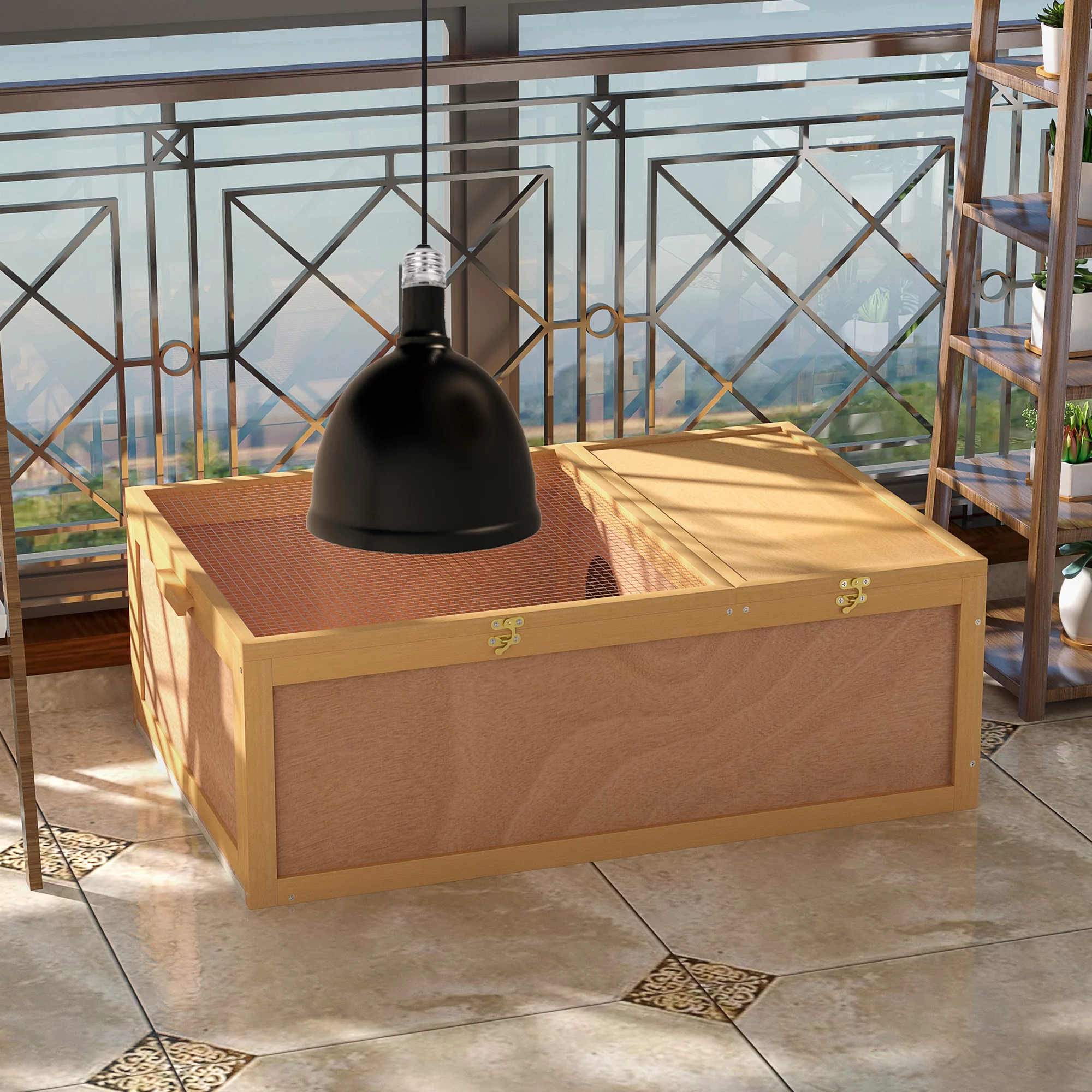 PawHut 37â Wooden Tortoise House Turtle Terrarium/ Small Reptile Enclosure with Two Room Design, Natural