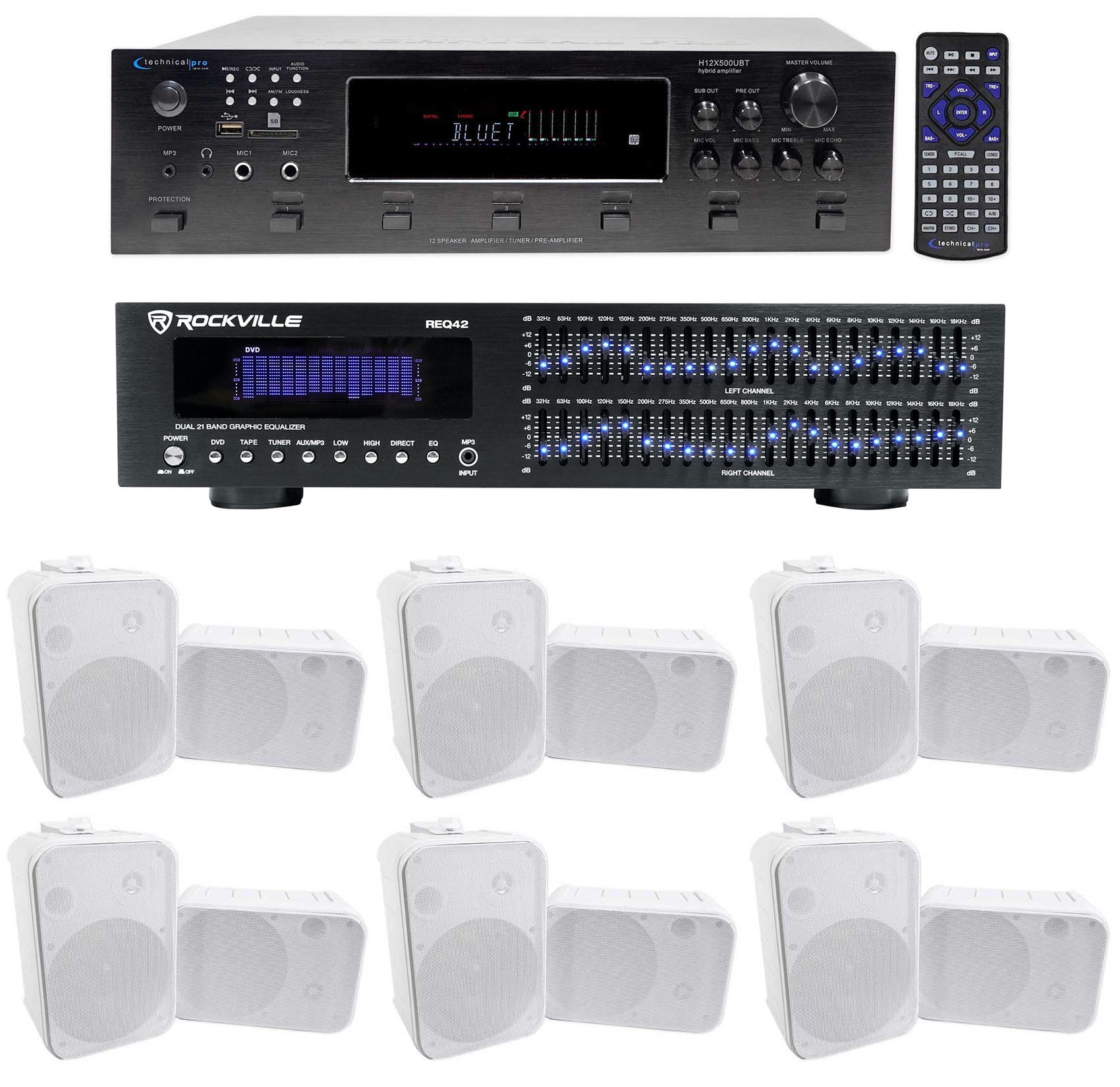 Technical Pro 6000w 6-Zone Home Theater Bluetooth Receiver+12) 6.5