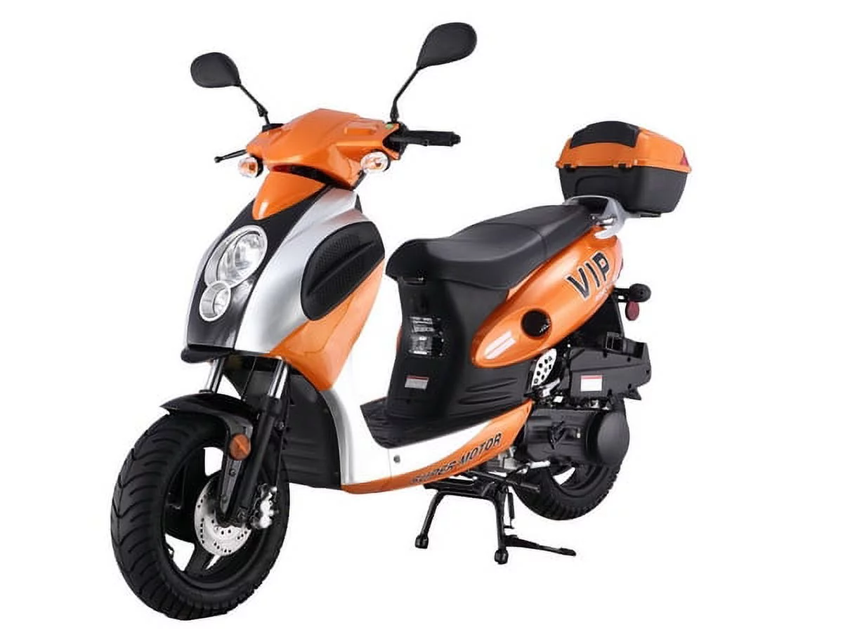ORANGE TAOTAO Powermax 150cc Moped Scooter with Sports Style, Hand Brake, Key and Kick Start, Rear Trunk
