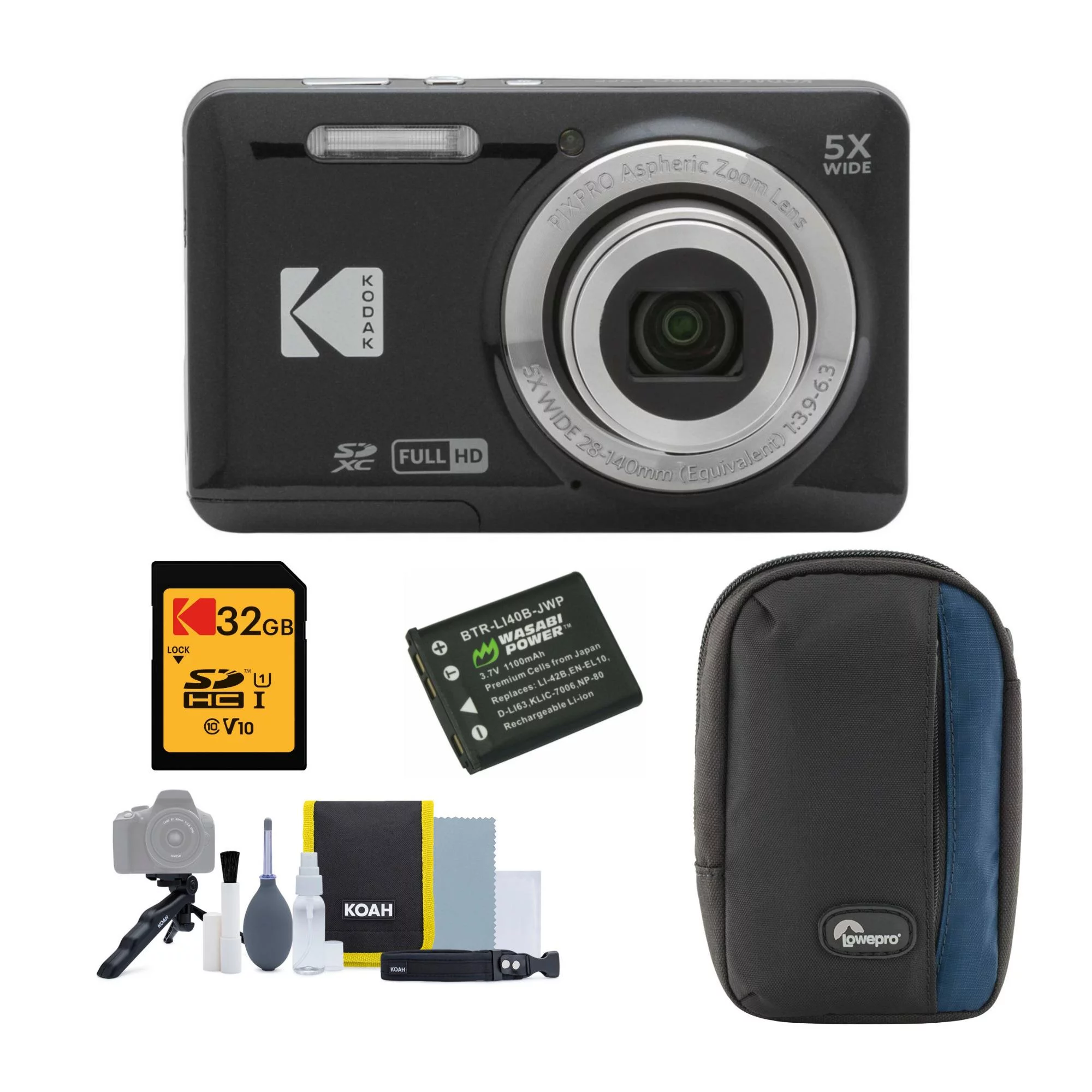 Kodak PIXPRO FZ55 Friendly Zoom Digital Camera (Black) with Accessory Kit Bundle
