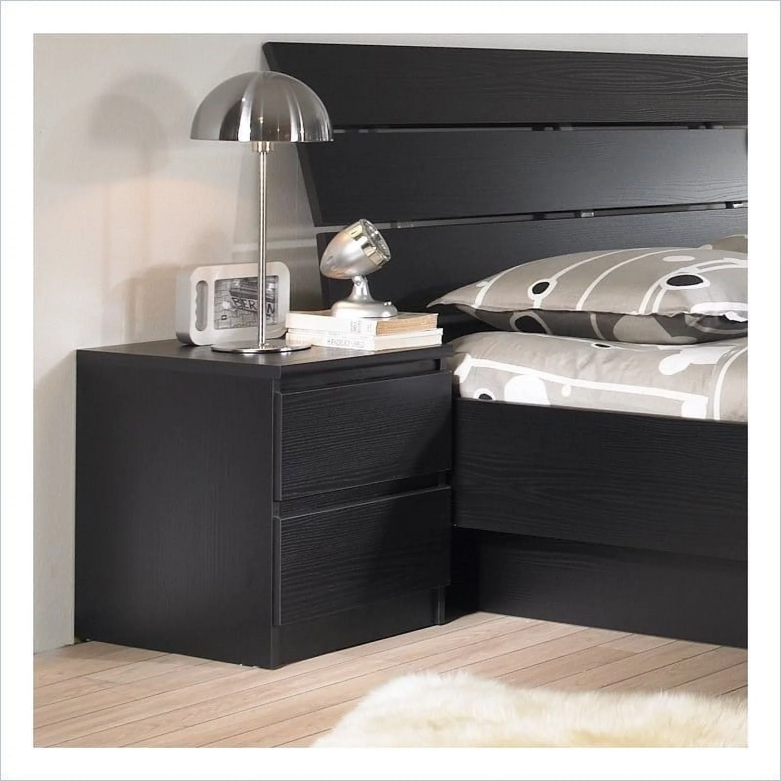 Home Square 2 Drawer Night Stands in Black Woodgrain (Set of 2)