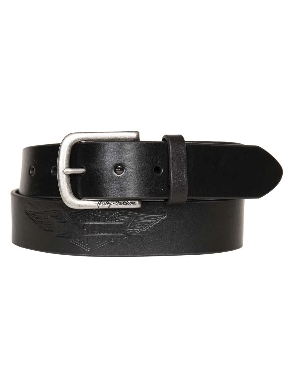 Harley-Davidson Women's Embossed Winged B&S Genuine Leather Belt - Black (XL), Harley Davidson