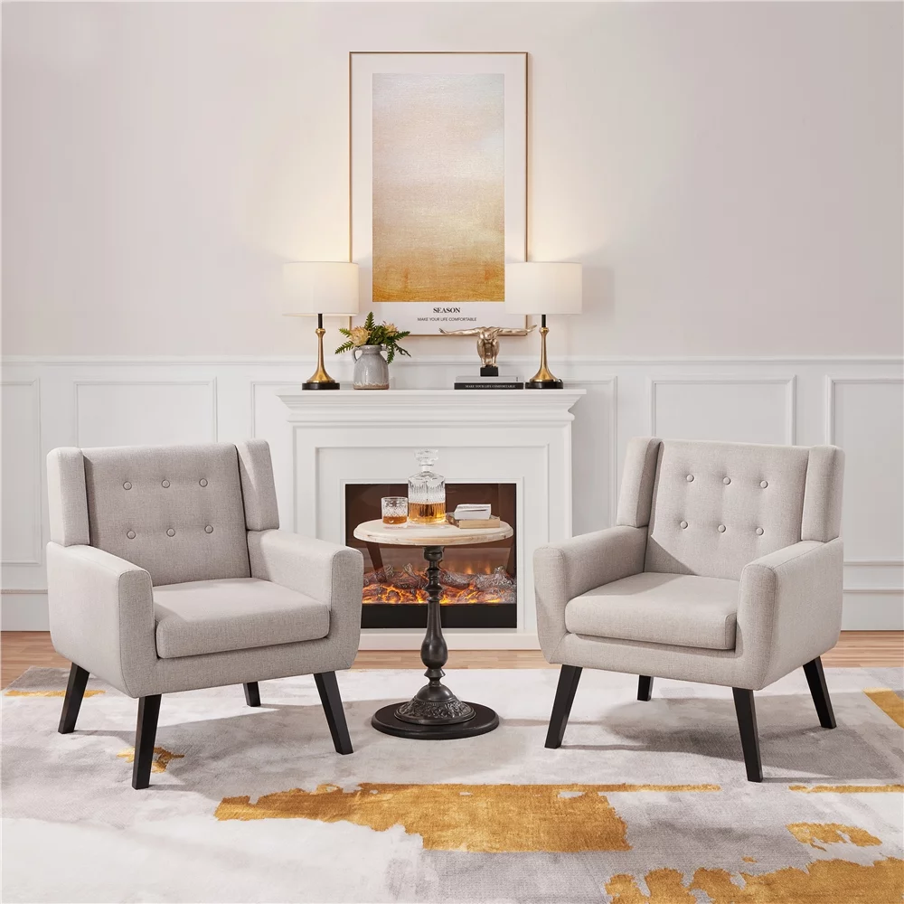 Easyfashion Upholstered Button Tufted Accent Chair, Beige