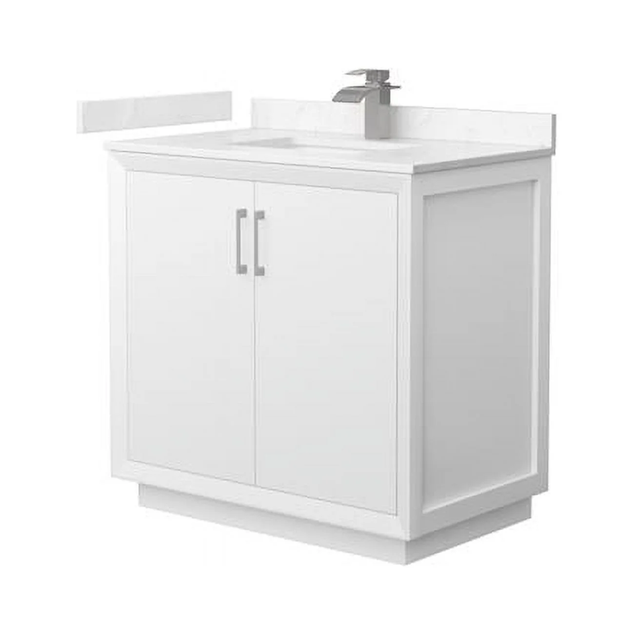 36 in. Strada Single Bathroom Vanity, White, Carrara Cultured Marble Countertop, Undermount Square Sink & Brushed Nickel Trim