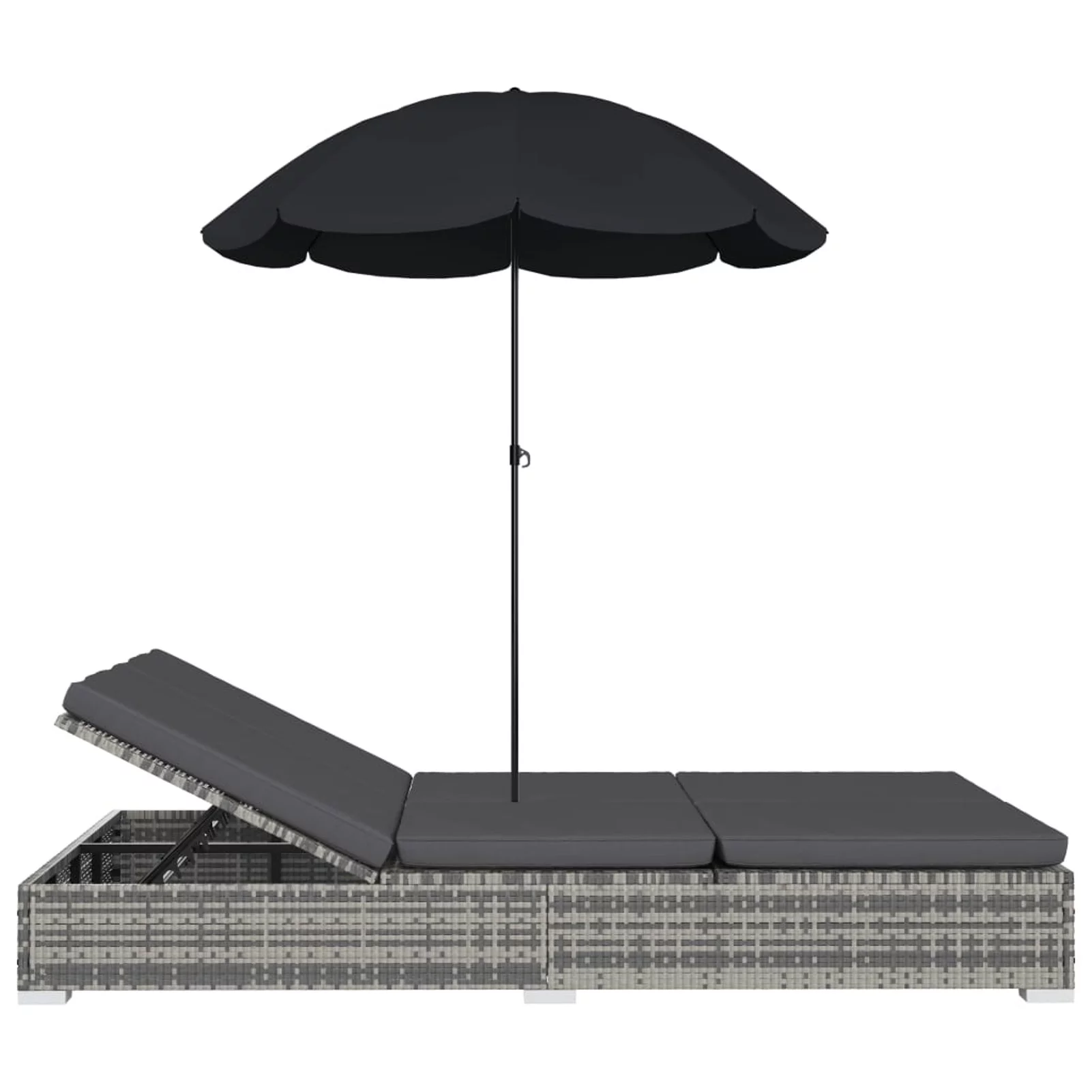 walmeck Patio Bed with Umbrella Poly Rattan Gray