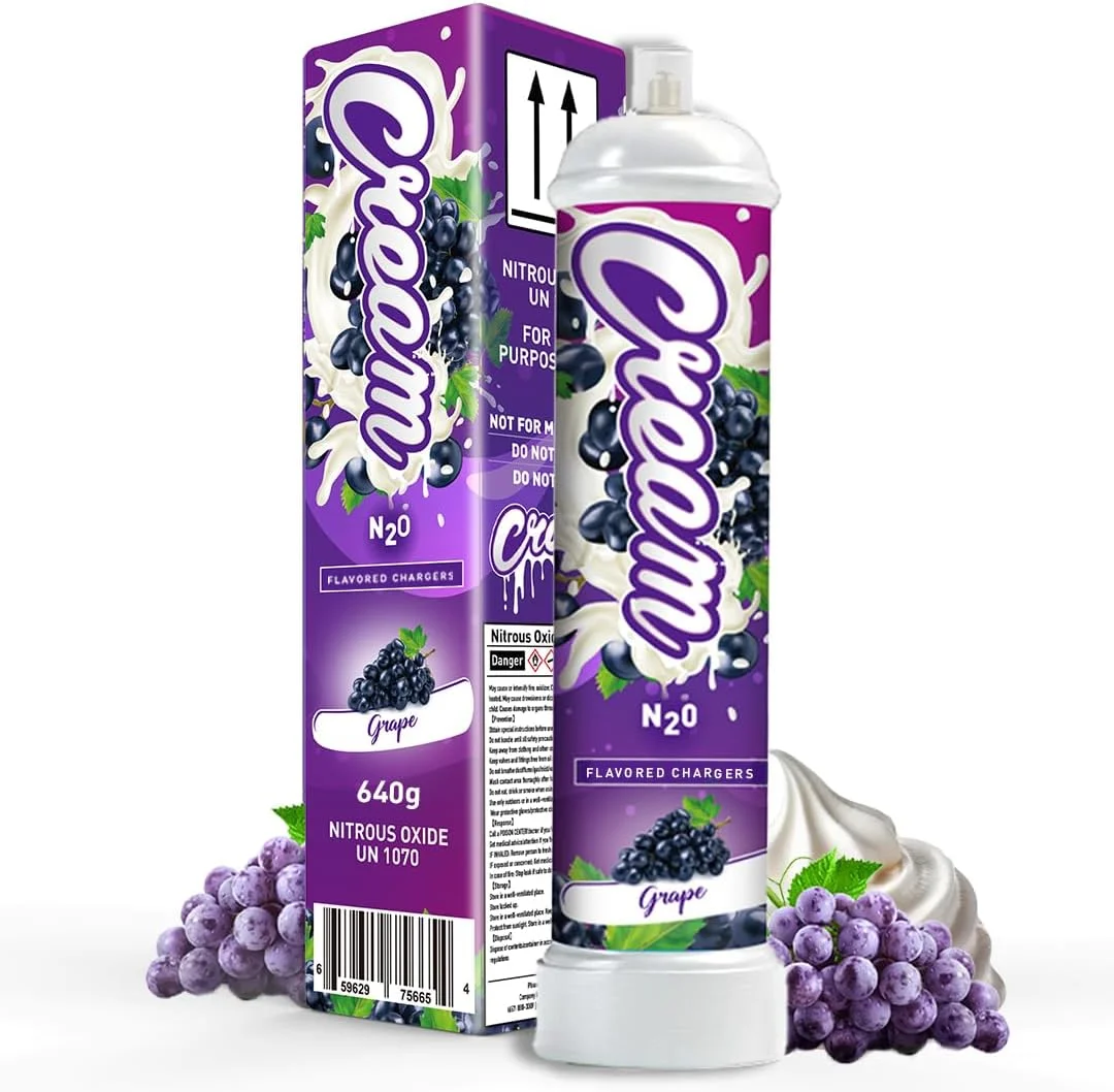 CREAM N2O Nitrous Oxide Whipped Cream Charger (Grape, 1pc, 640g 1.1L) - Nitrous Tank Whip Cream Charger, Nitrous Oxide Canister, N20 Whipped Cream Chargers, Whip It NO2 Cartridges, Nitrous Oxide Tank