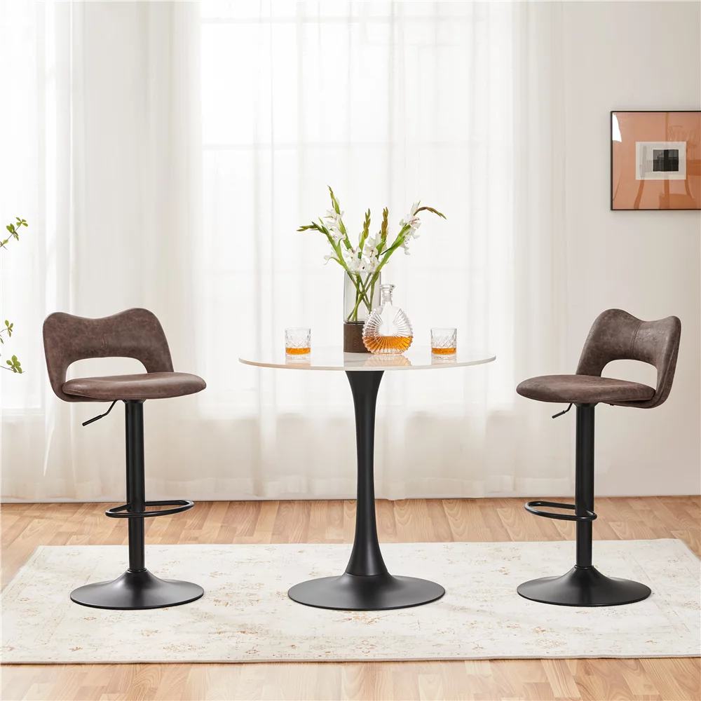 Yaheetech Set of 2 Height Adjustable Bar Stools,Retro Brown