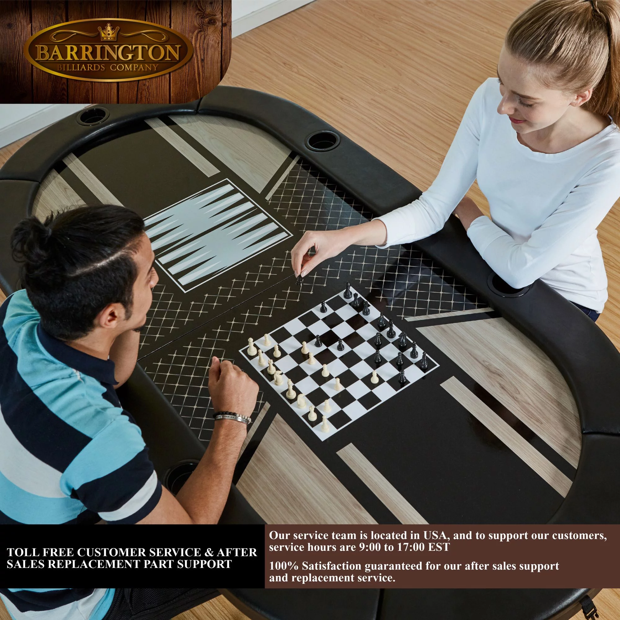 Barrington 6 Player 5 in 1 Poker and Card Game Table, Blackjack, Poker, Checker, Chess, Backgammon, Black