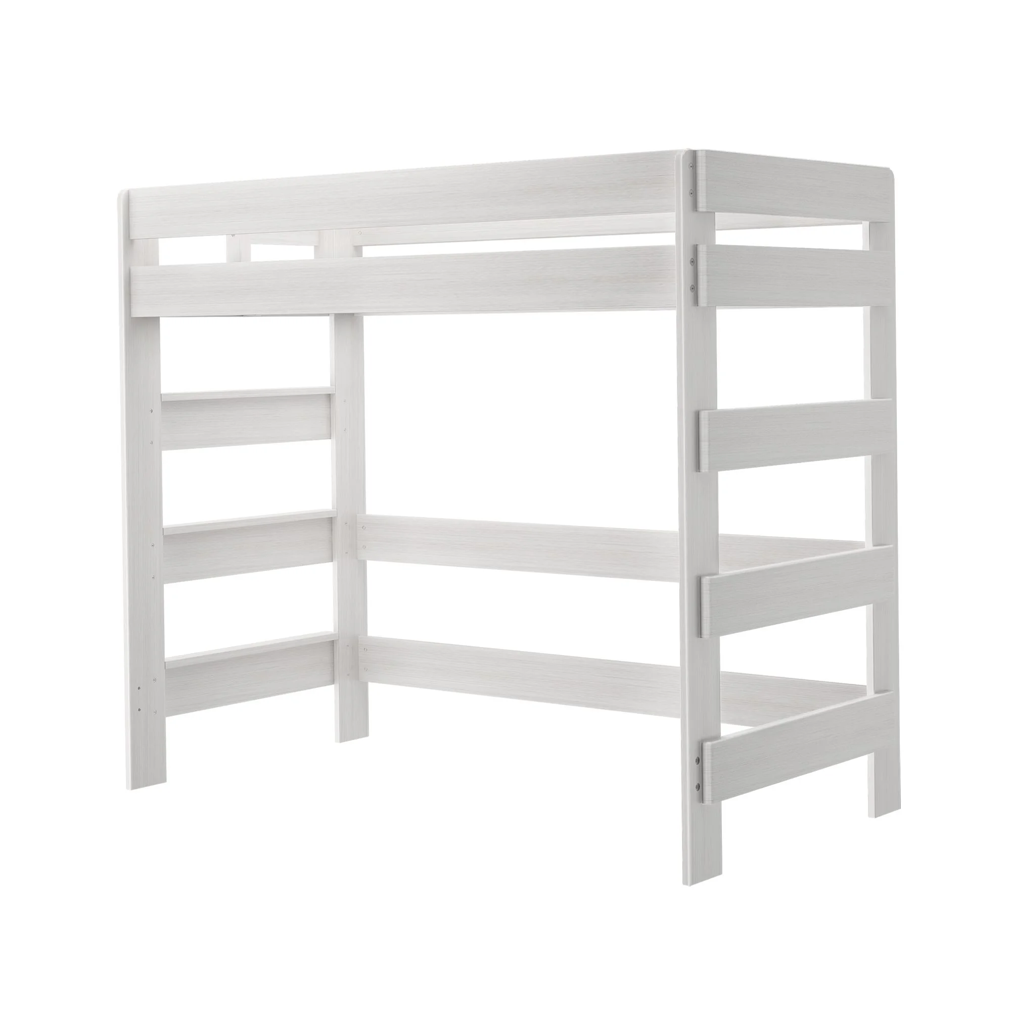 Max & Lily Modern Farmhouse High Loft Bed, Solid Wood Twin Loft Bed Frame for Kids, White Wash