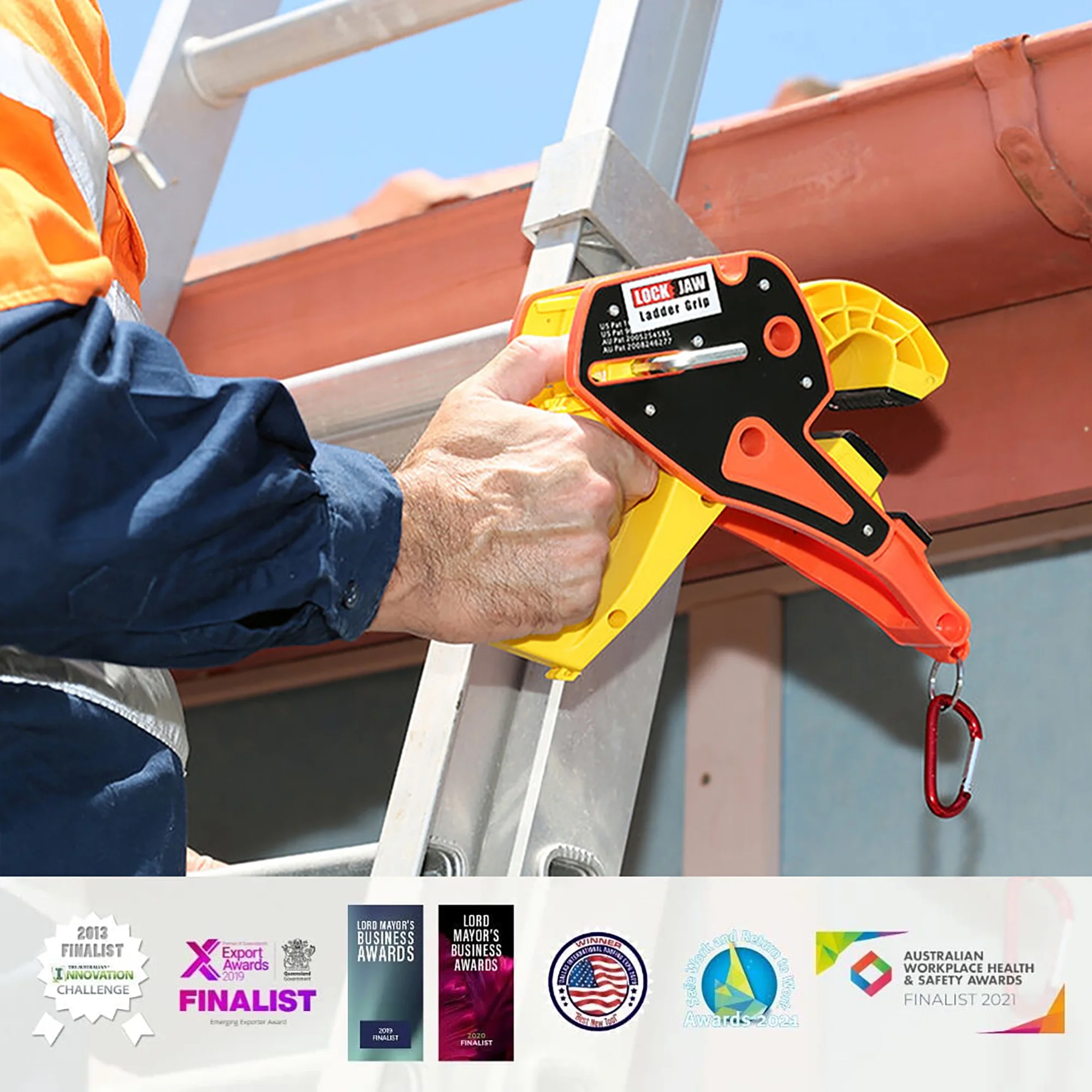 Lock Jaw Ladder Grip - Ladder Safety Clip - Feel Secure on Your Ladders and Climb Safer