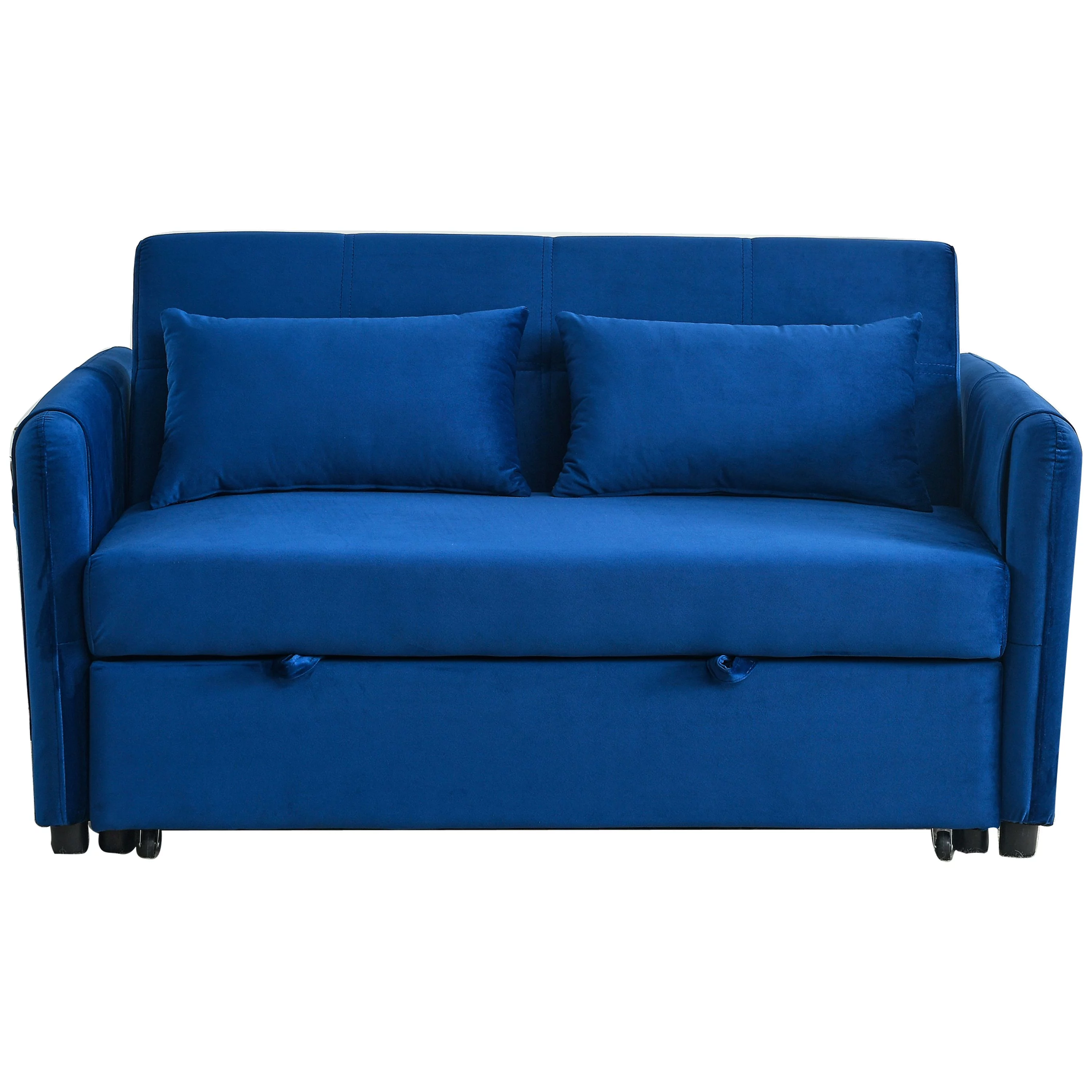 Modern Velvet Pull Out Convertible Sleeper Sofa Bed, Folding Loveseat Futon Couch with Adjustable Backrest Lumbar Pillows for Living Room Bedroom Office