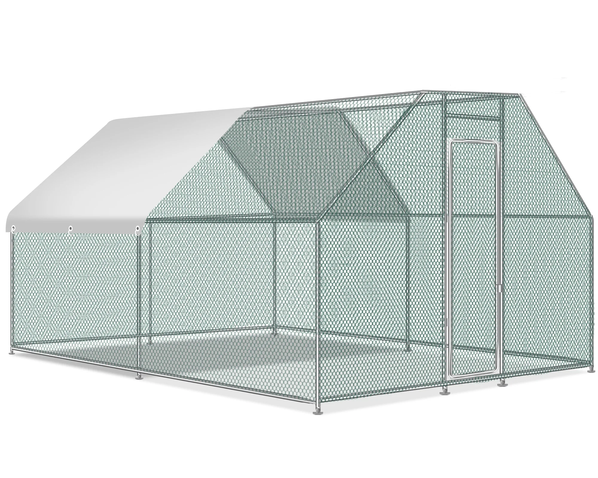 Haverchair Large Chicken Coop Metal Chicken Run Walk-in Poultry Cage Flat Roofed Cage Rabbits Habitat Chicken Runs Outdoor for Yard with Waterproof and Anti-UV Cover,118.1