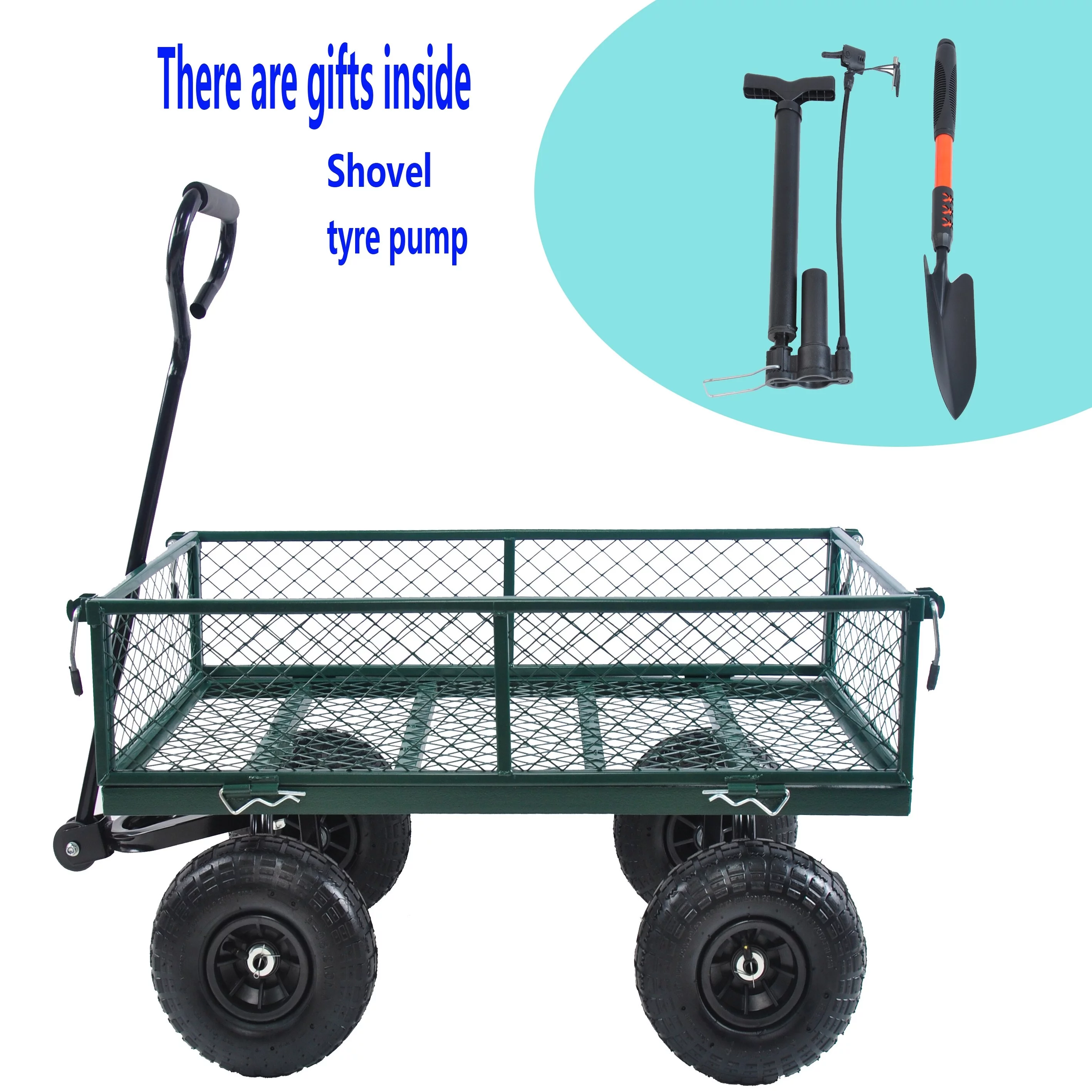 Heavy Duty Lawn Garden Utility Cart Wagon Wheelbarrow Steel Trailer