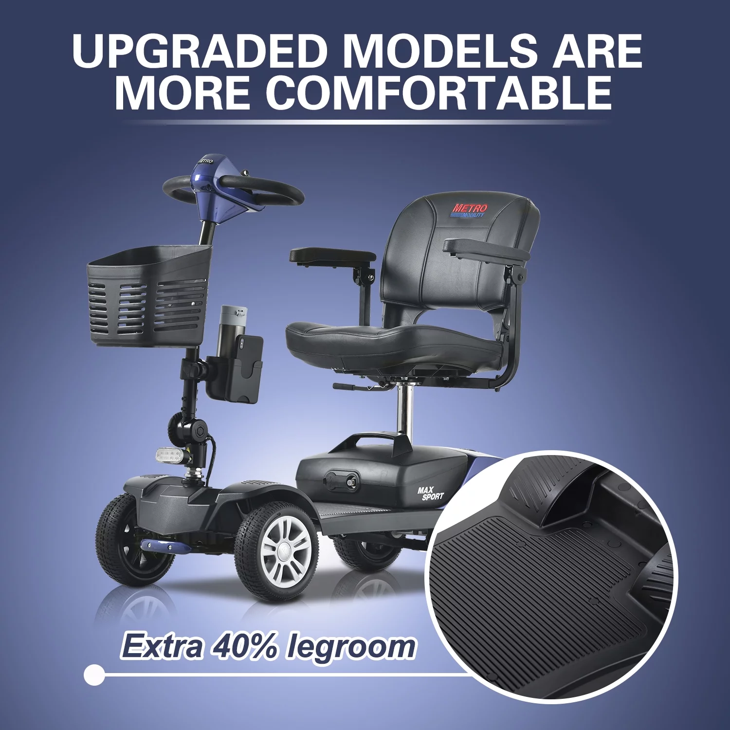 Leadzm Elderly Scooter Folding Scooter 4 Wheel Scooter With Cup Holder Blue