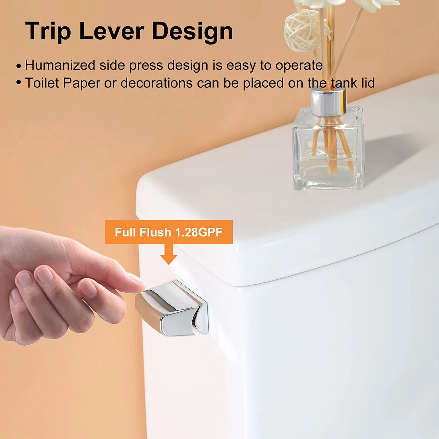 HOROW One Piece Elongated Toilet with Left-Hand Trip Lever, 1.28 GPF, 12'' Rough-In Single Side Flush Toilet for Bathroom, with Soft Closing Seat