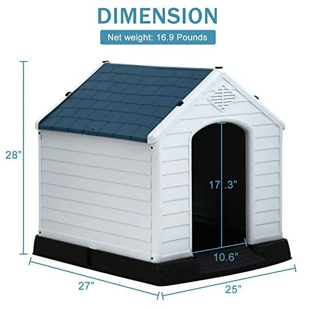 XXL Dog House for Small Medium Large Dogs Indoor Outdoor Plastic Pet Dog House w/Air Vents and Elevated Floor Waterproof Ventilate Dog House Puppy Shelter Kennel Doghouse House for Outside Large Dog