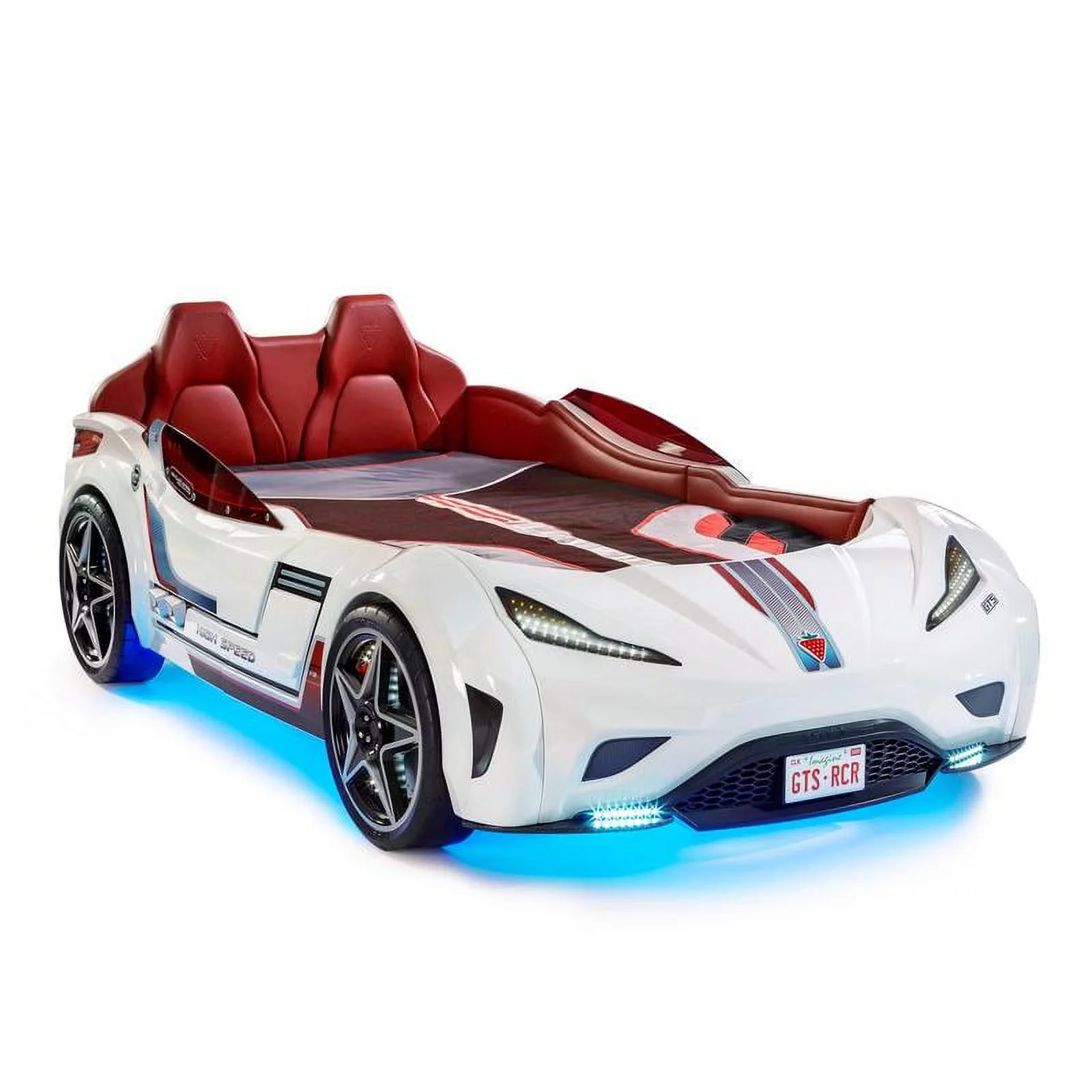 GTS White Twin Race Car Bed in Multiple Colors