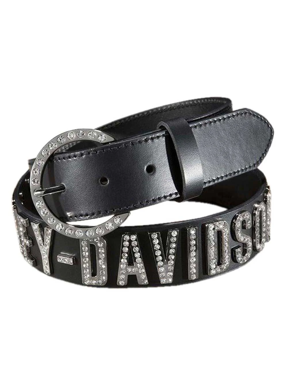 Harley-Davidson Women's Belt, Crystal H-D Font, Black Leather HDWBT10627 (XS), Harley Davidson