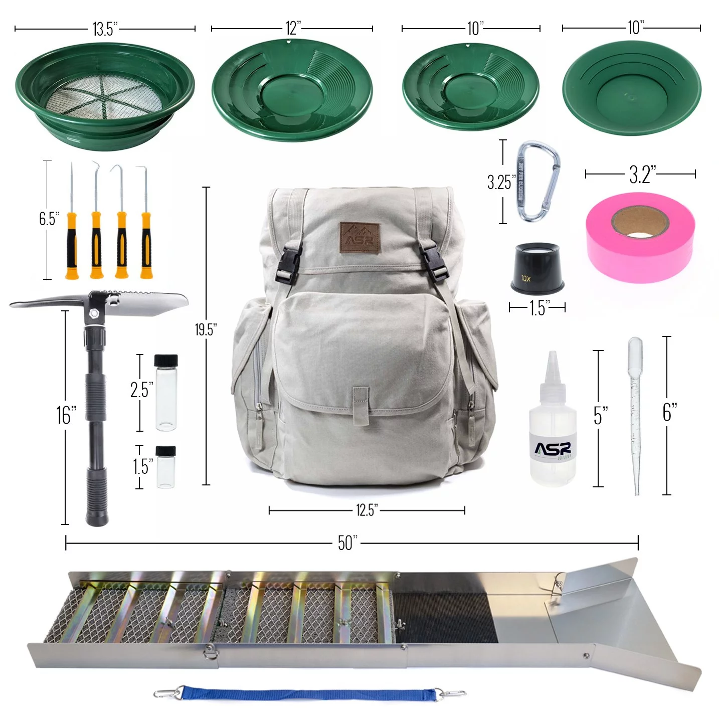ASR Outdoor Deluxe Aluminum Folding Sluice Box and Backpack for Gold Prospecting