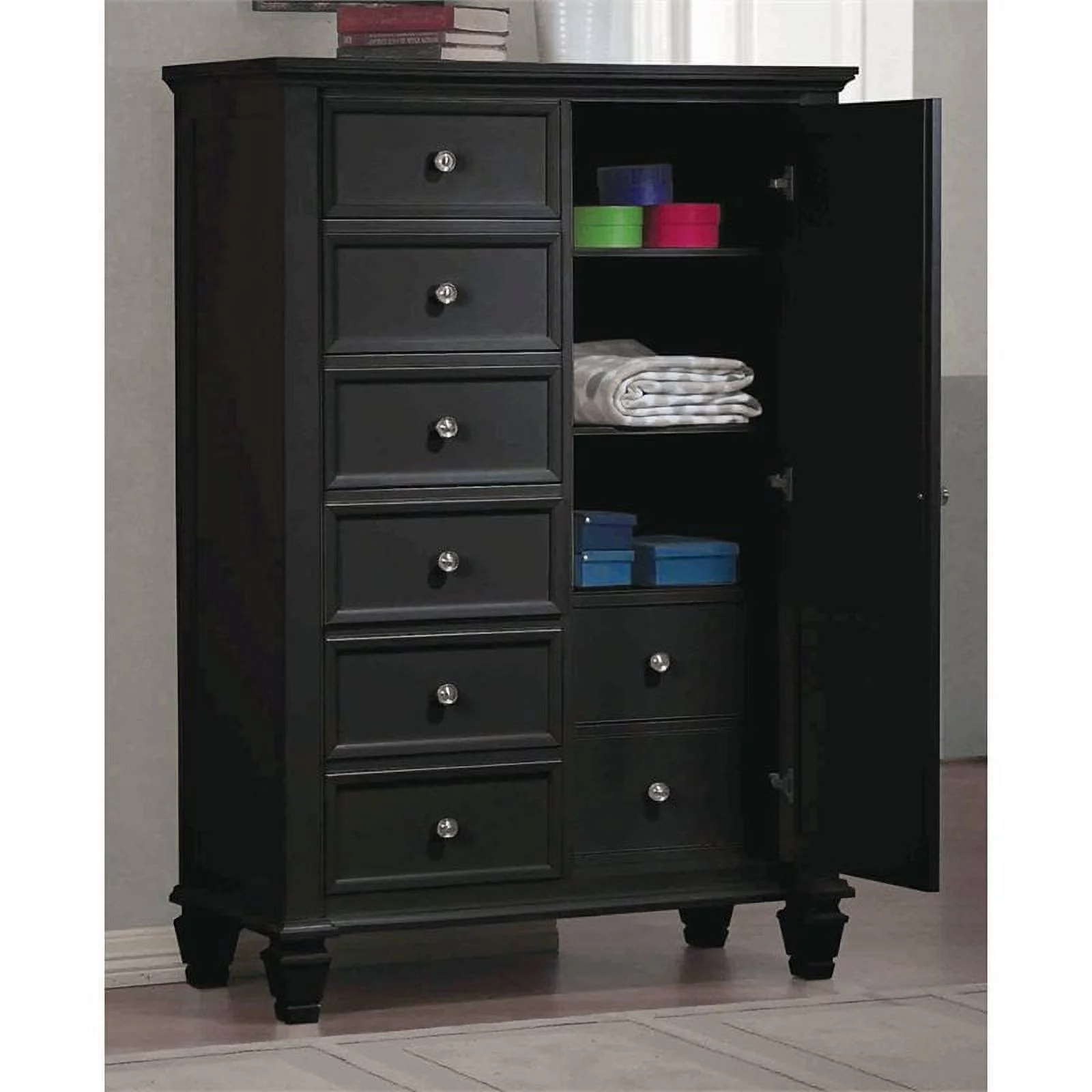 Bowery Hill 6 Drawer Gentleman's Chest in Black and Silver