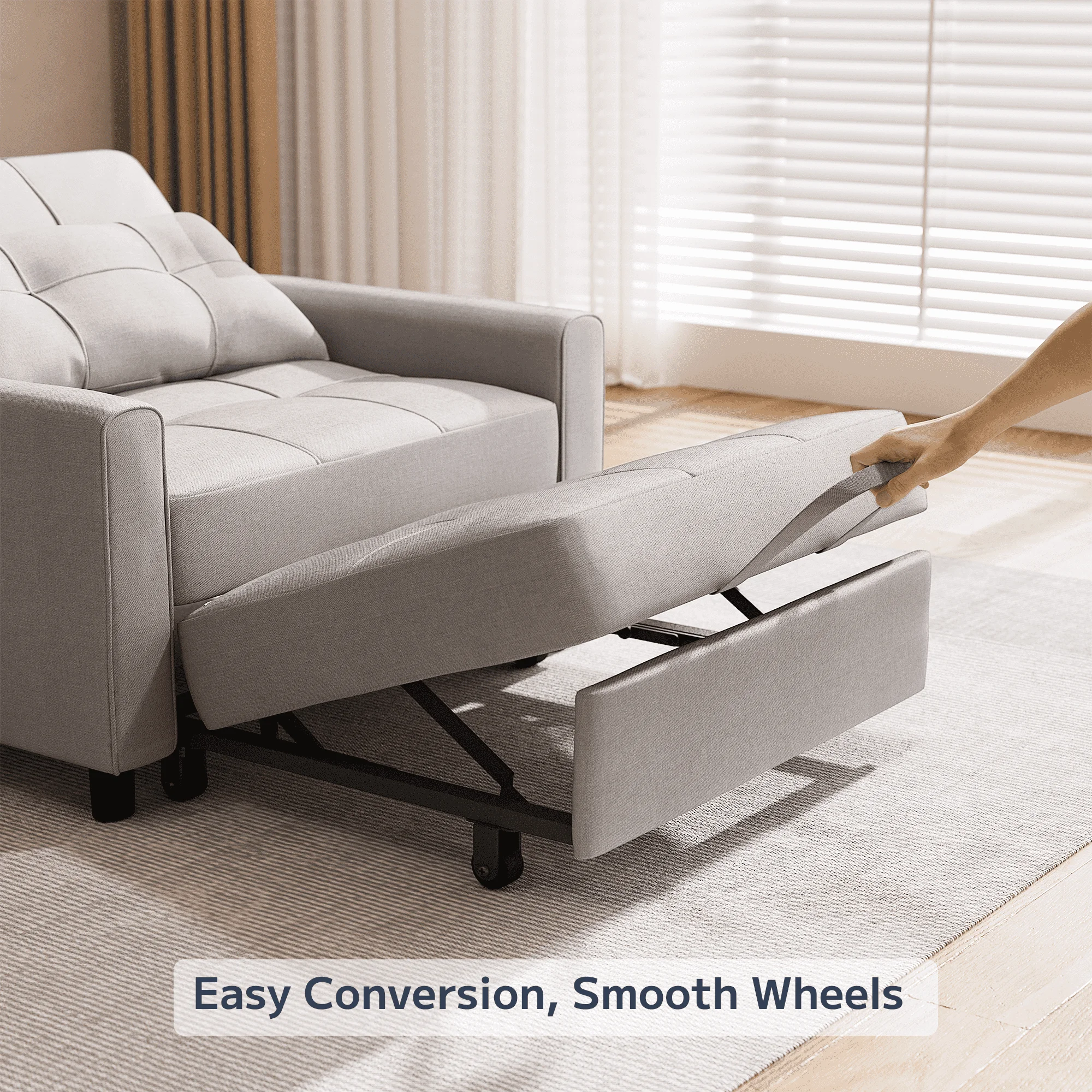 Asofer Sofa Bed Chair, 3 in 1 Convertible Futon Couch Recliner, Sleeper Sofa for Home or Office, Light Gray