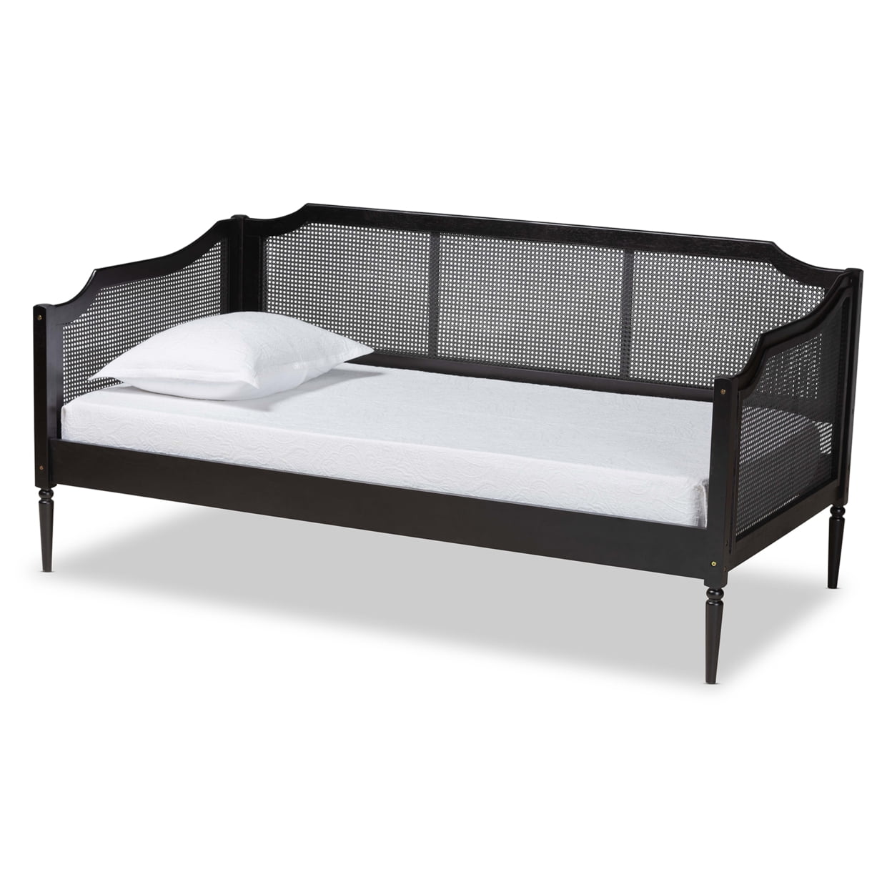 Baxton Studio Hancock Mid-Century Modern Charcoal Finished Wood and Synthetic Rattan Twin Size Daybed,Wholesale