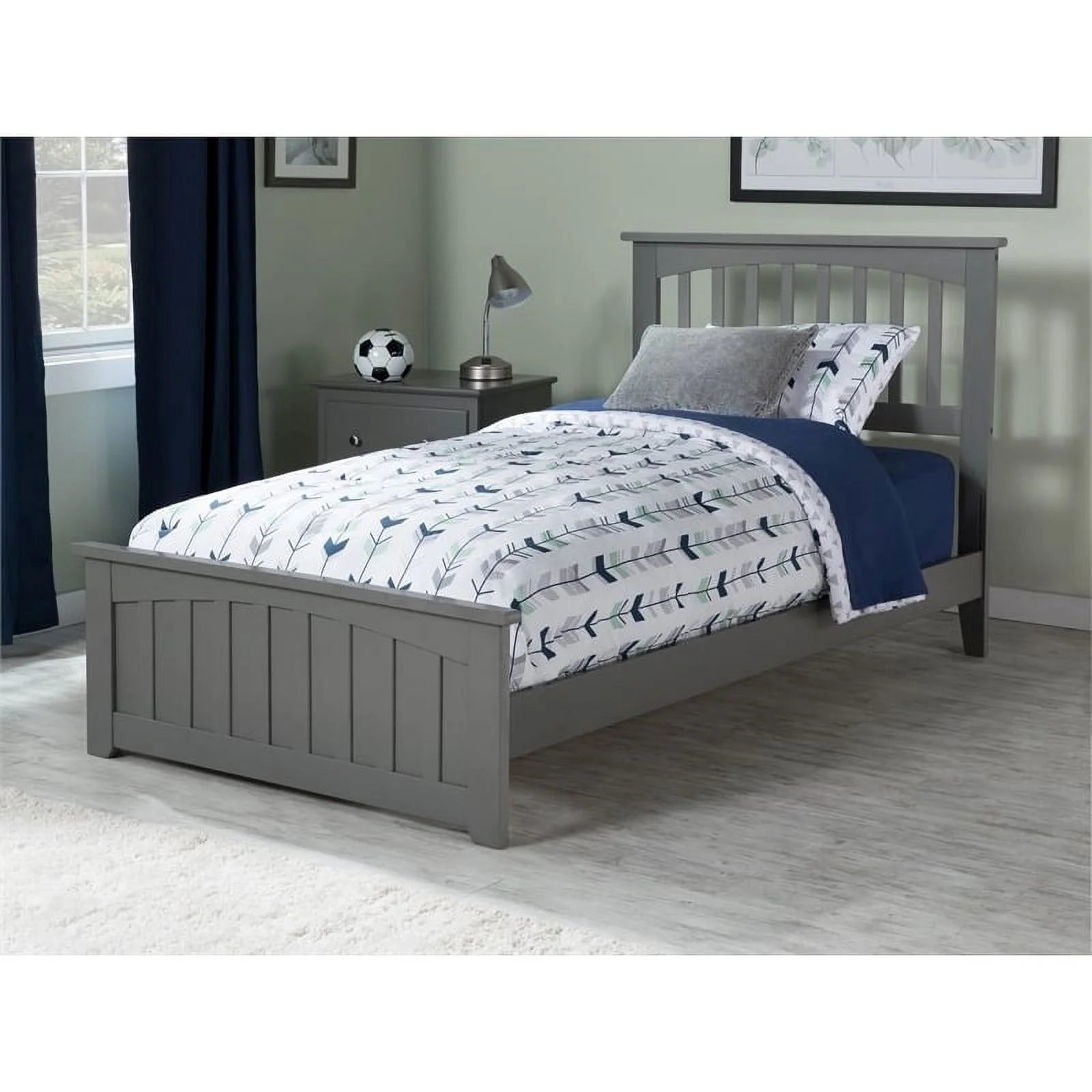 Leo & Lacey Traditional Solid Wood Twin Bed with Footboard in Gray