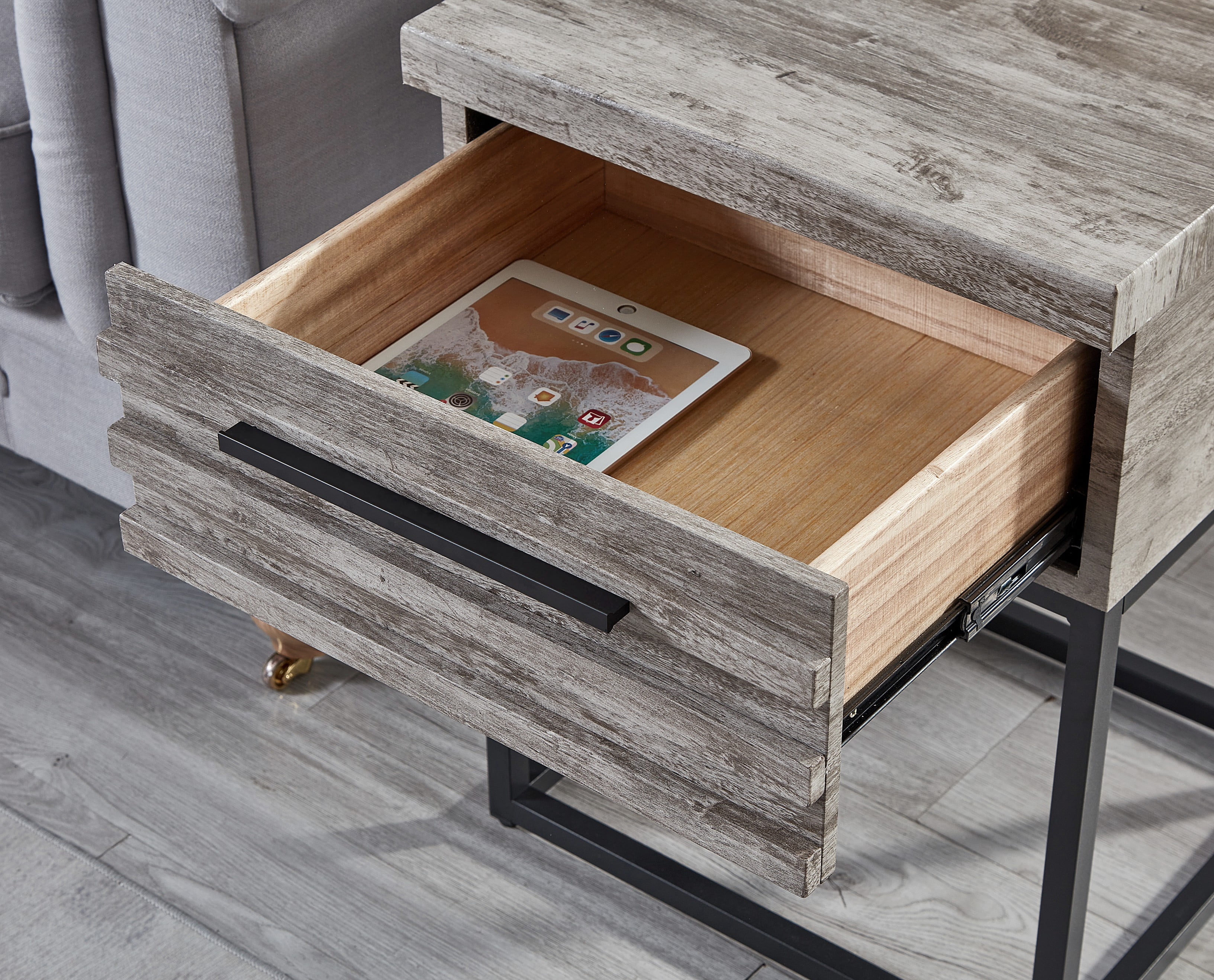 Roundhill Furniture Fentina 3-Piece Upholstered Bedroom Set, Tufted Wingback Bed with Two Gray Nightstands, King