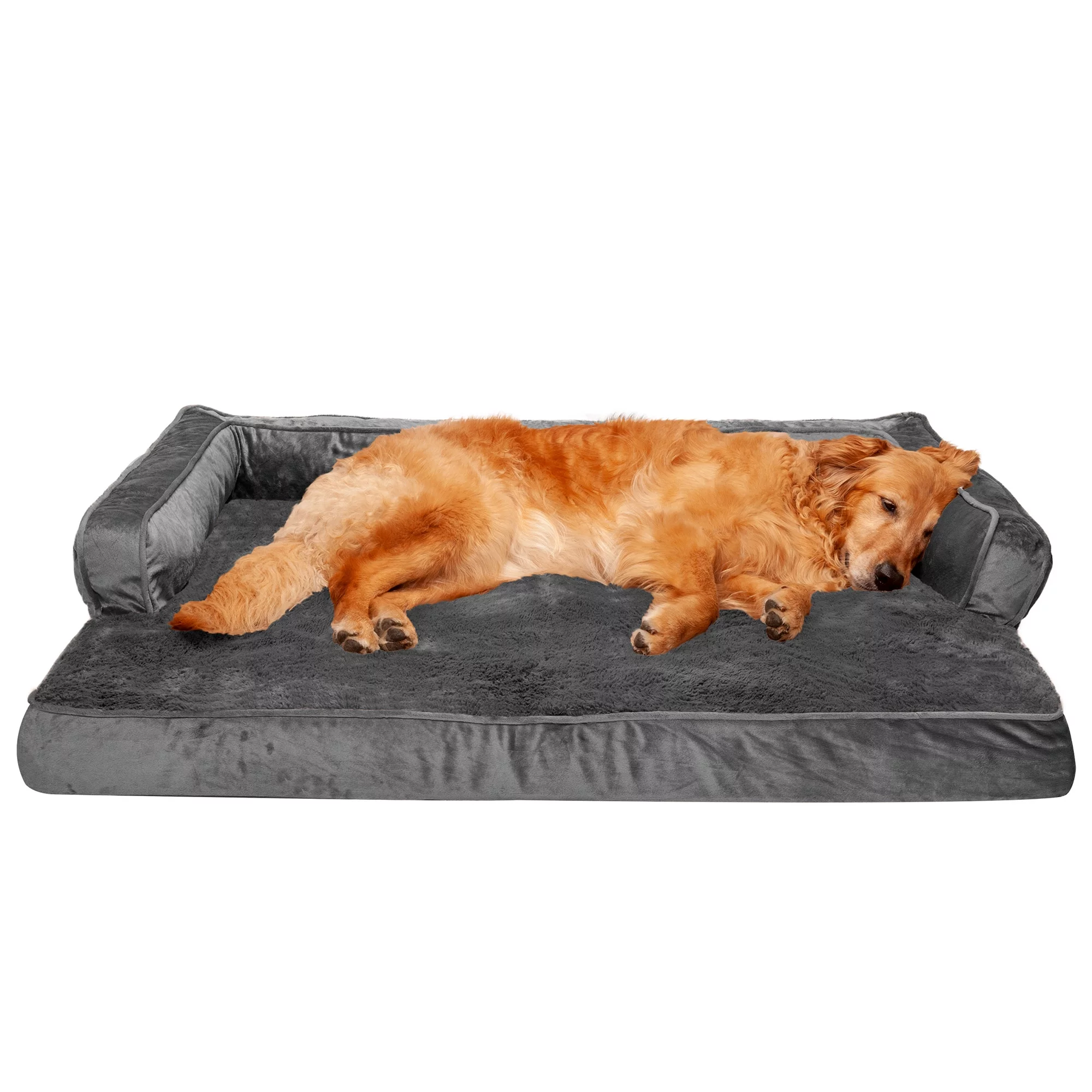 FurHaven Pet Products Plush & Velvet Comfy Couch Orthopedic Sofa-Style Pet Bed for Dogs & Cats - Dark Gray, Jumbo