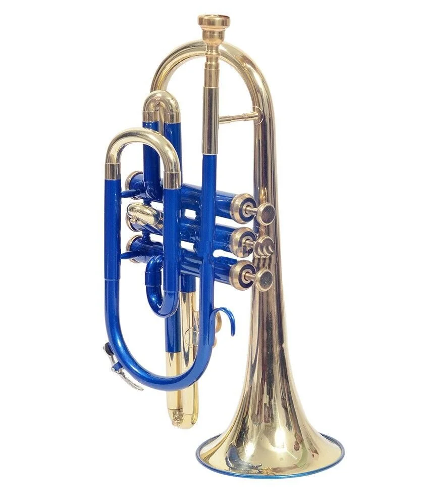 Cornet blue and brass color finish Bb pitch with hard case bag and mouthpiece