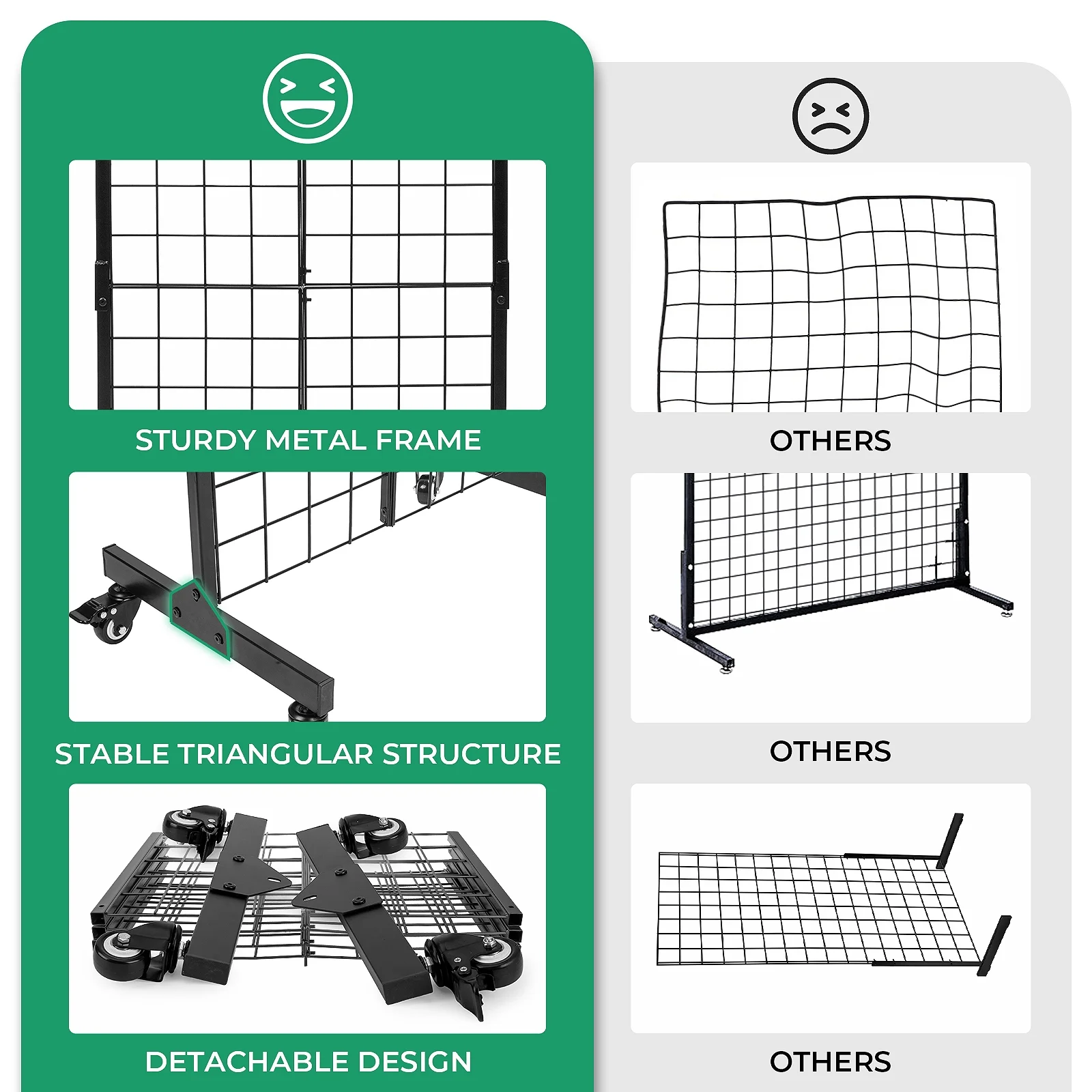 Gridwall Panel Display Stand with 360° Swivel Wheels, 65