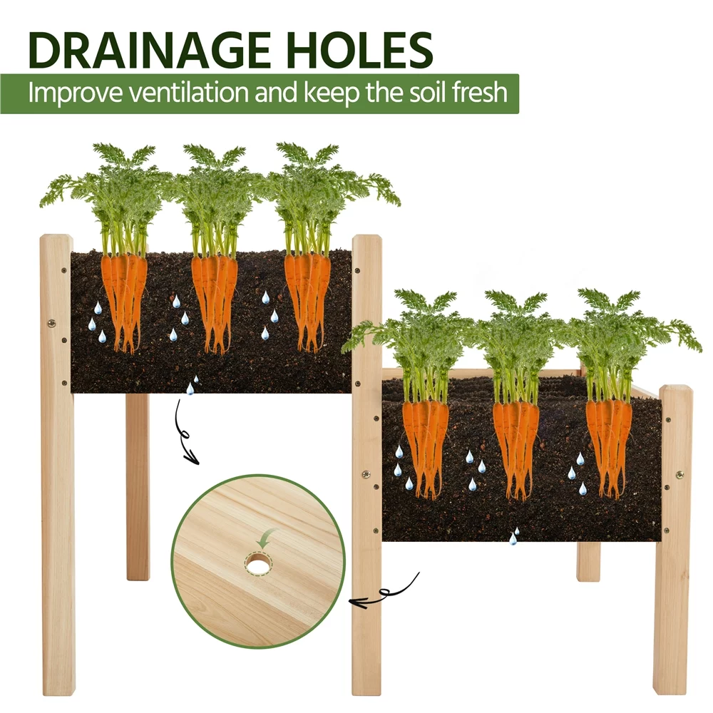 Topeakmart 2-Tier Elevated Wooden Planter Box Raised Garden Bed, 29.5