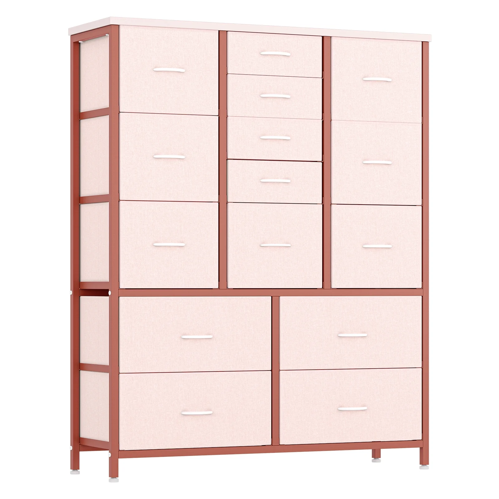 Towallmark 15 Drawer Dresser Chest of Drawers for Bedroom Living Room, Fabric Storage Organizer With Wood Top , Hallway, Closet, Nursery, Pink