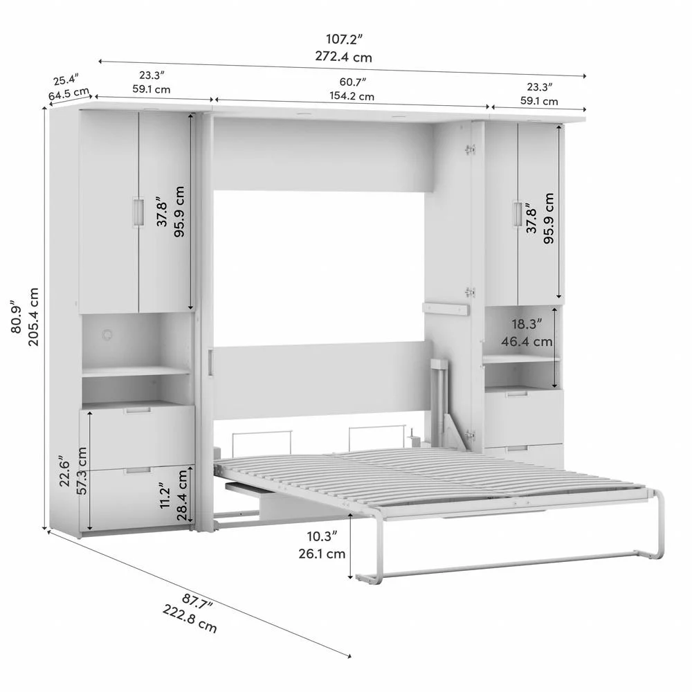 Bestar Lumina Modern Engineered Wood Full Murphy Bedroom Sets in White