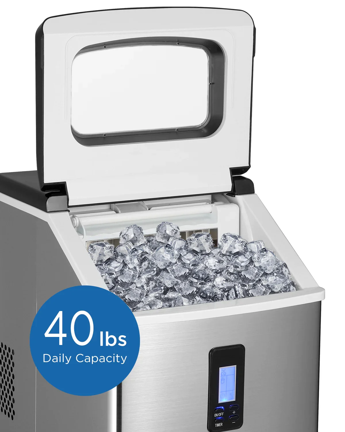 TABU 40Lbs/24H Countertop Ice Maker Machine,Self Cleaning Nugget Ice Maker,Stainless Steel,Black