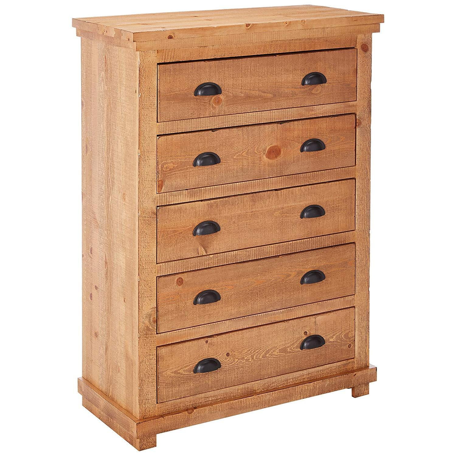 Progressive Furniture Willow 5 Drawer Wood Chest in Distressed Pine Tan