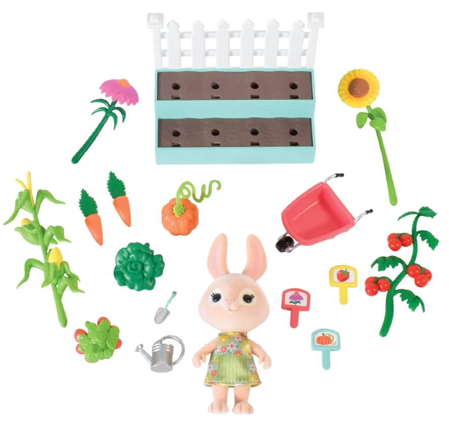 Honey Bee Acres Time to Garden Playset with Bunny Figure, 16 Pieces, Children Ages 3+