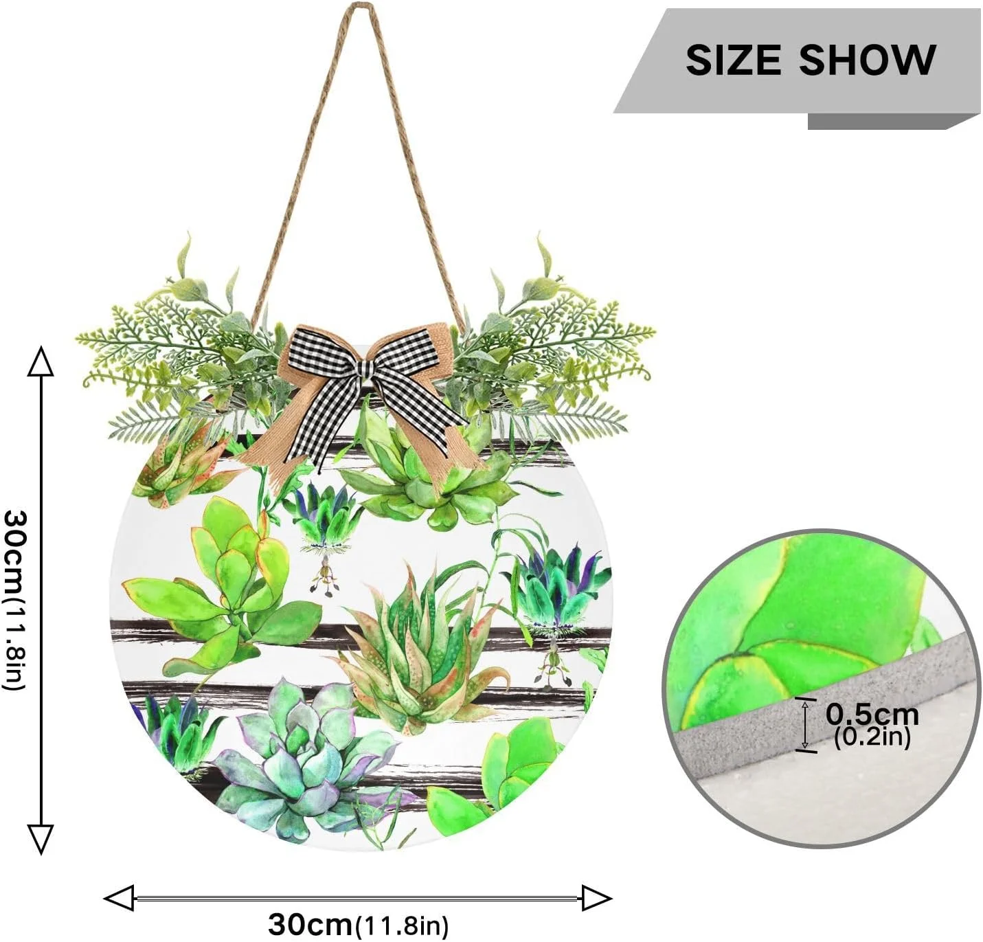 Summer Flowers Plants Round Wood Sign Succulents Cactus Welcome Sign for Front Door Wreath Hanging Wall Decor Farmhouse Wooden Porch Signs Henger House Office Decoration Seasonal Holiday Gift